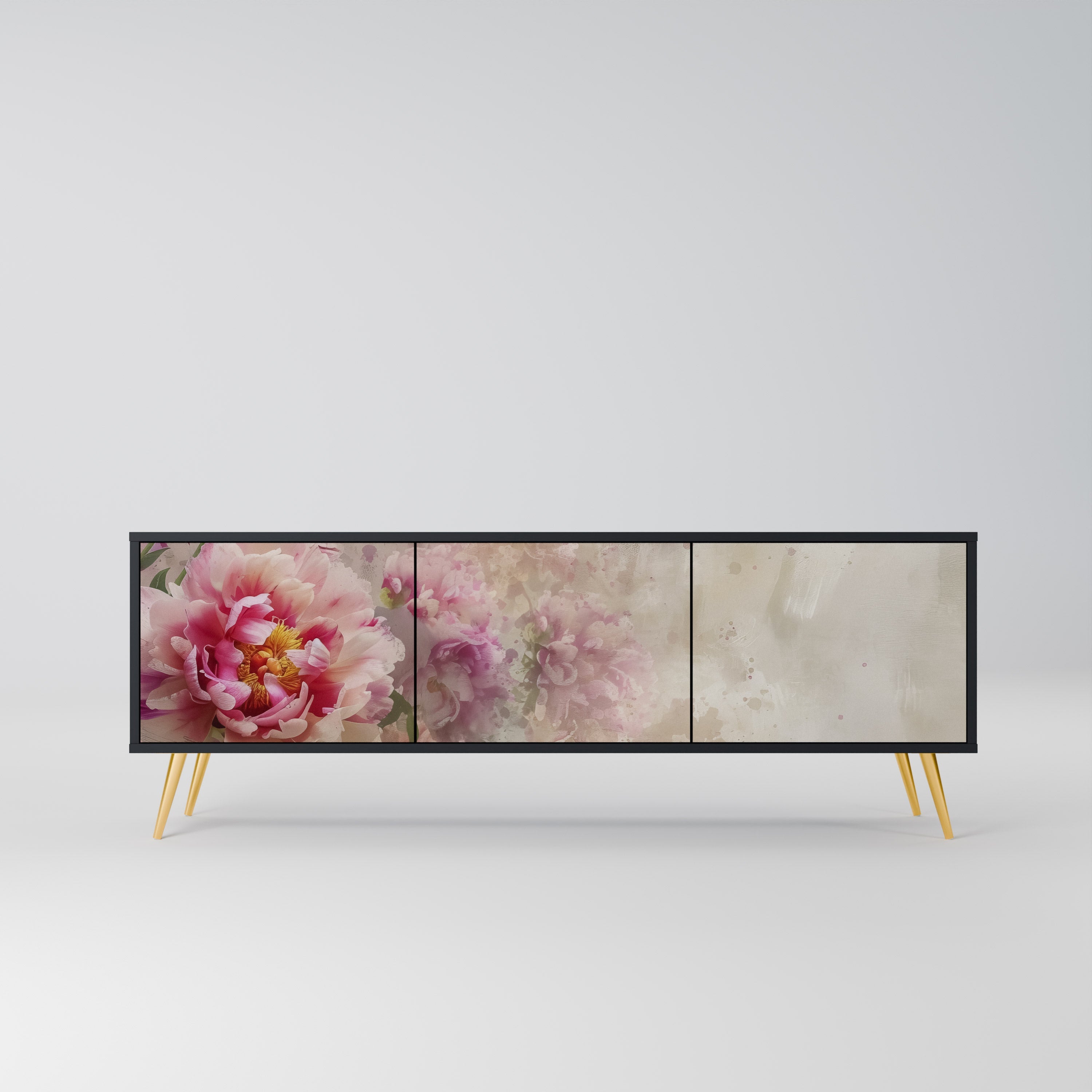 PEONY WHISPER 3-Door TV Stand in Black Finish