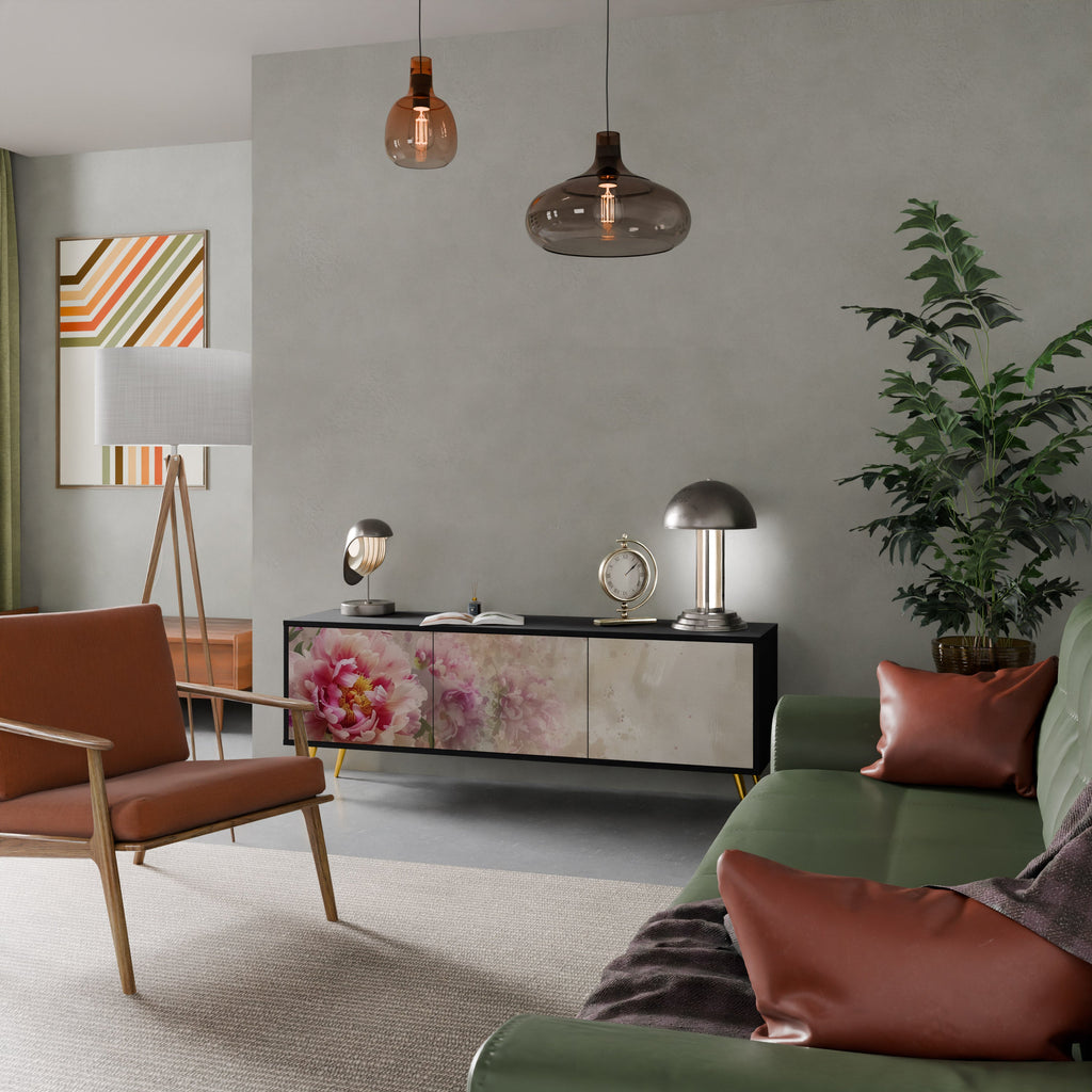 PEONY WHISPER 3-Door TV Stand in Black Finish