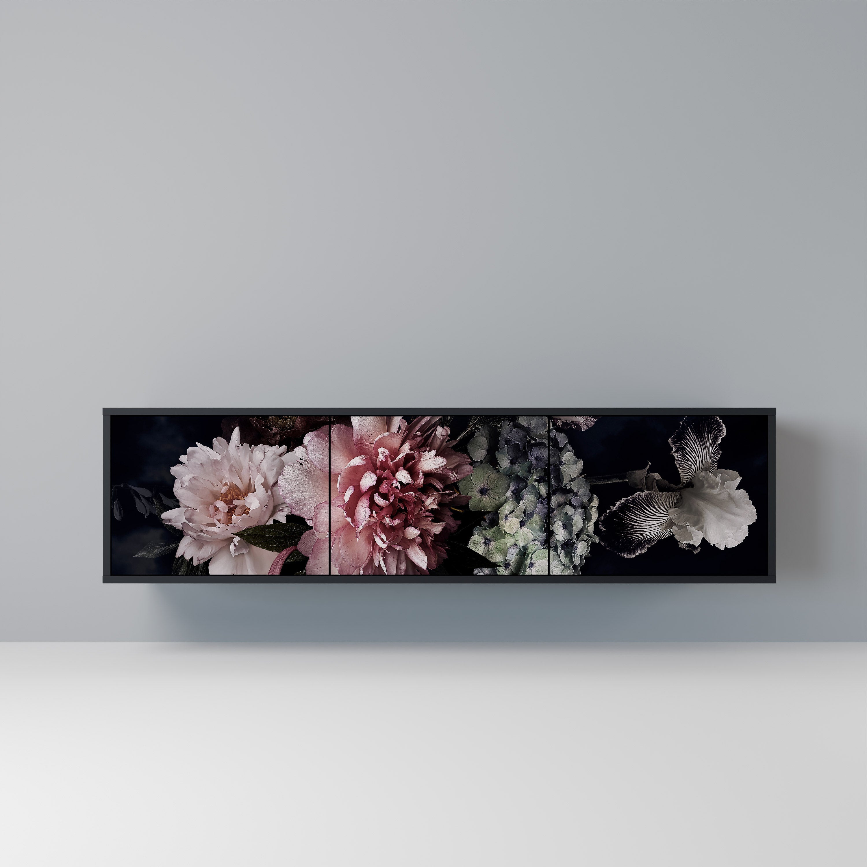 PURE BLOSSOM 3-Door TV Stand in Black Finish