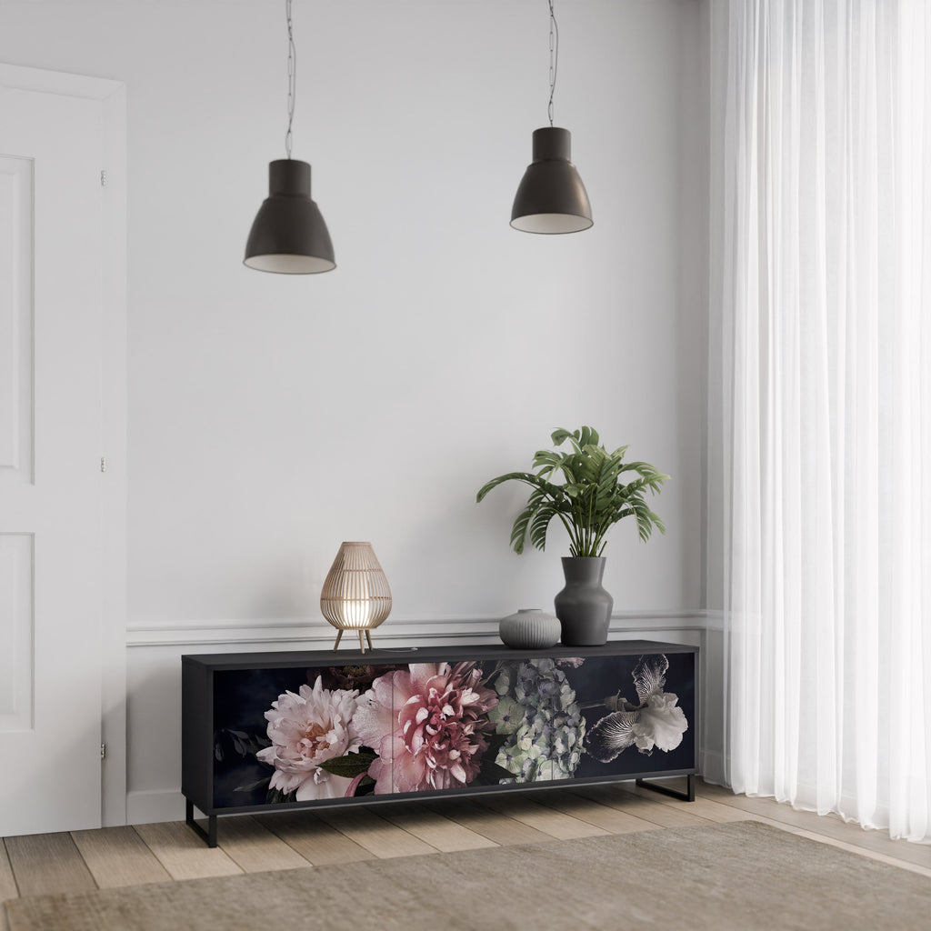 PURE BLOSSOM Móvel de TV com 3 Portas em Acabamento Preto