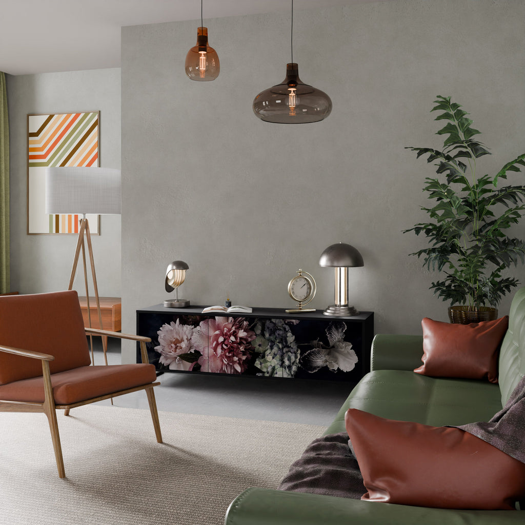 PURE BLOSSOM Móvel de TV com 3 Portas em Acabamento Preto