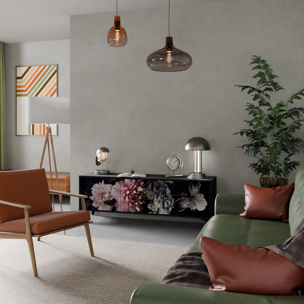 PURE BLOSSOM Móvel de TV com 3 Portas em Acabamento Preto