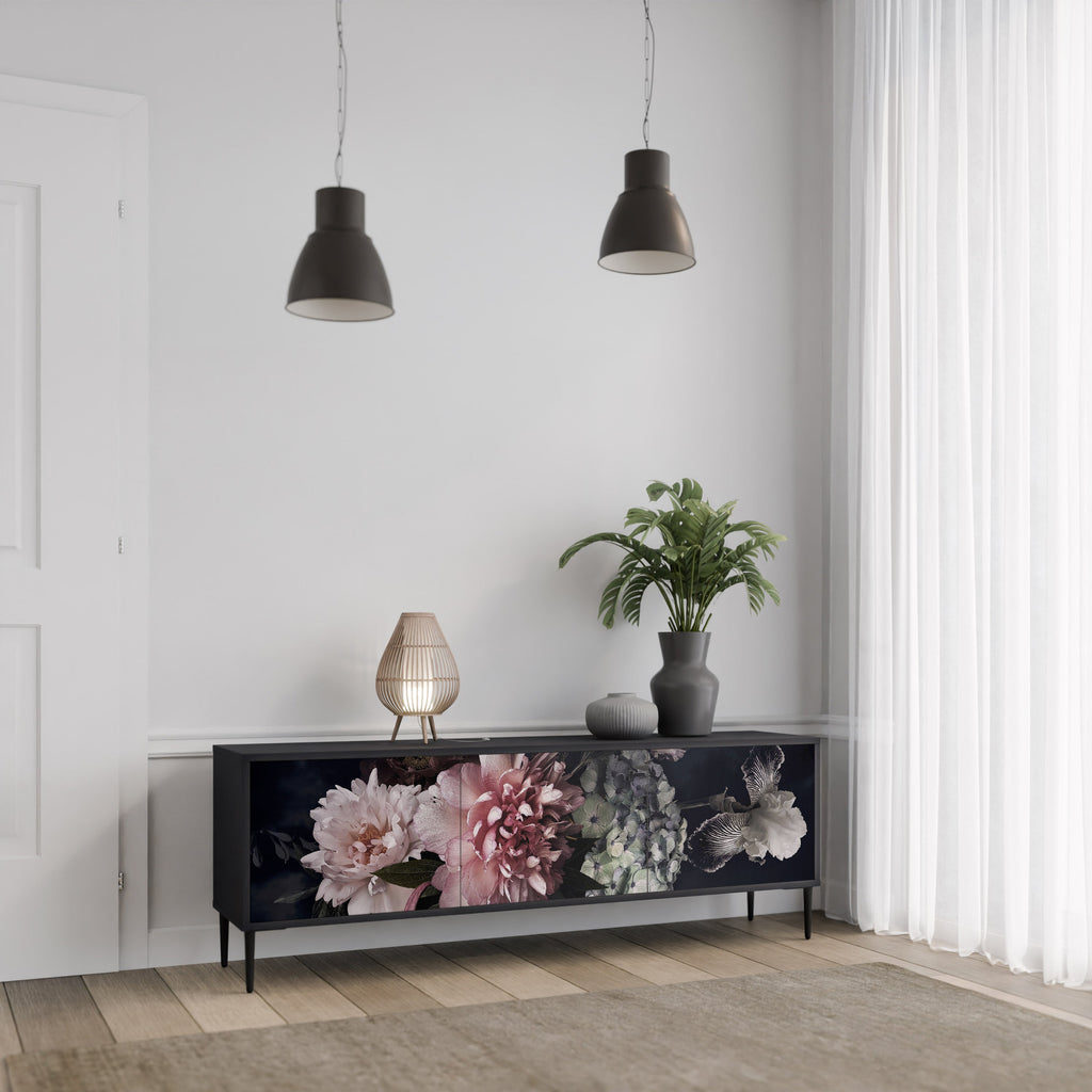 PURE BLOSSOM Móvel de TV com 3 Portas em Acabamento Preto