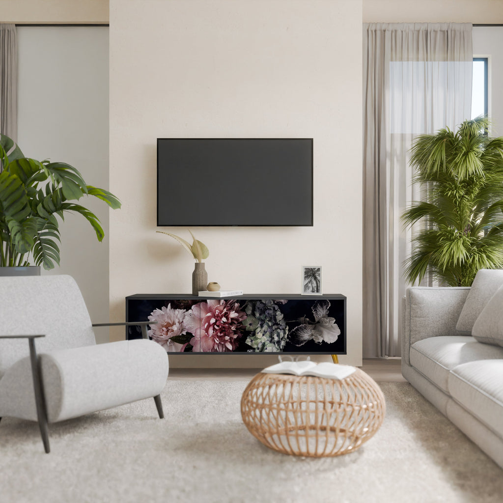 PURE BLOSSOM Móvel de TV com 3 Portas em Acabamento Preto