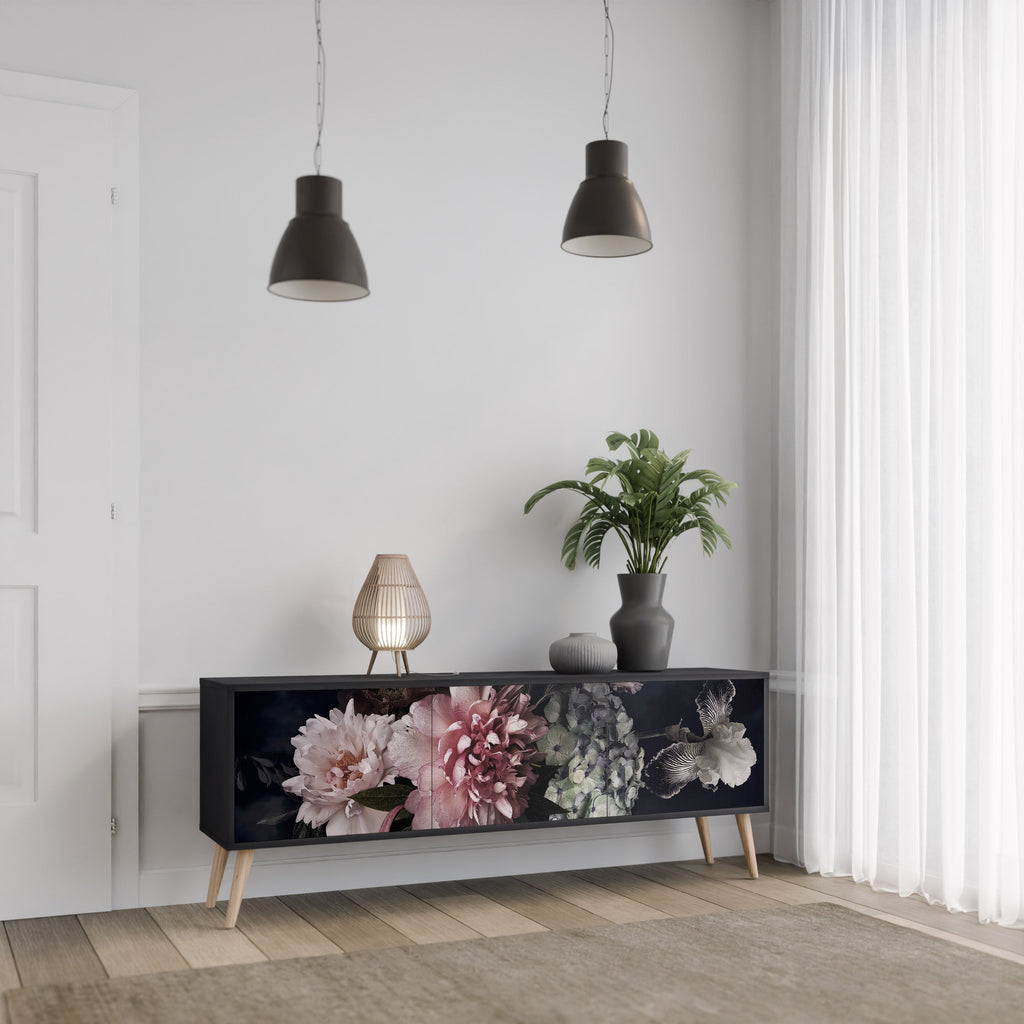 PURE BLOSSOM Móvel de TV com 3 Portas em Acabamento Preto
