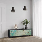 BLOOMING CHARM 3-Door TV Stand in Black Finish