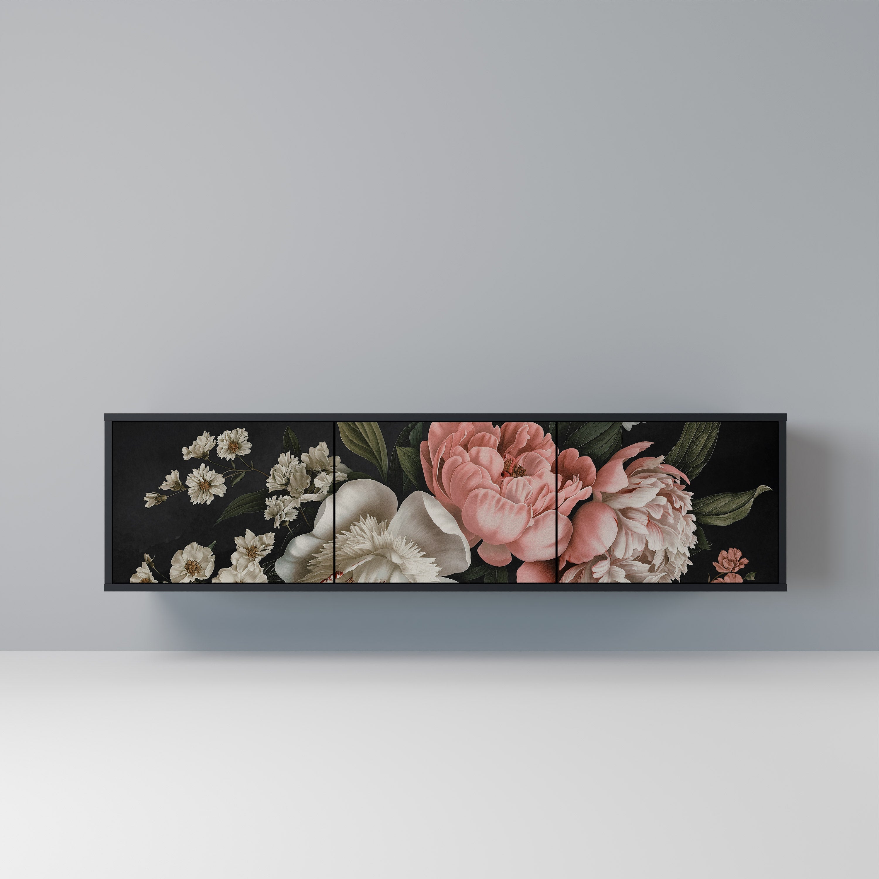 LUSH ELEGANCE 3-Door TV Stand in Black Finish