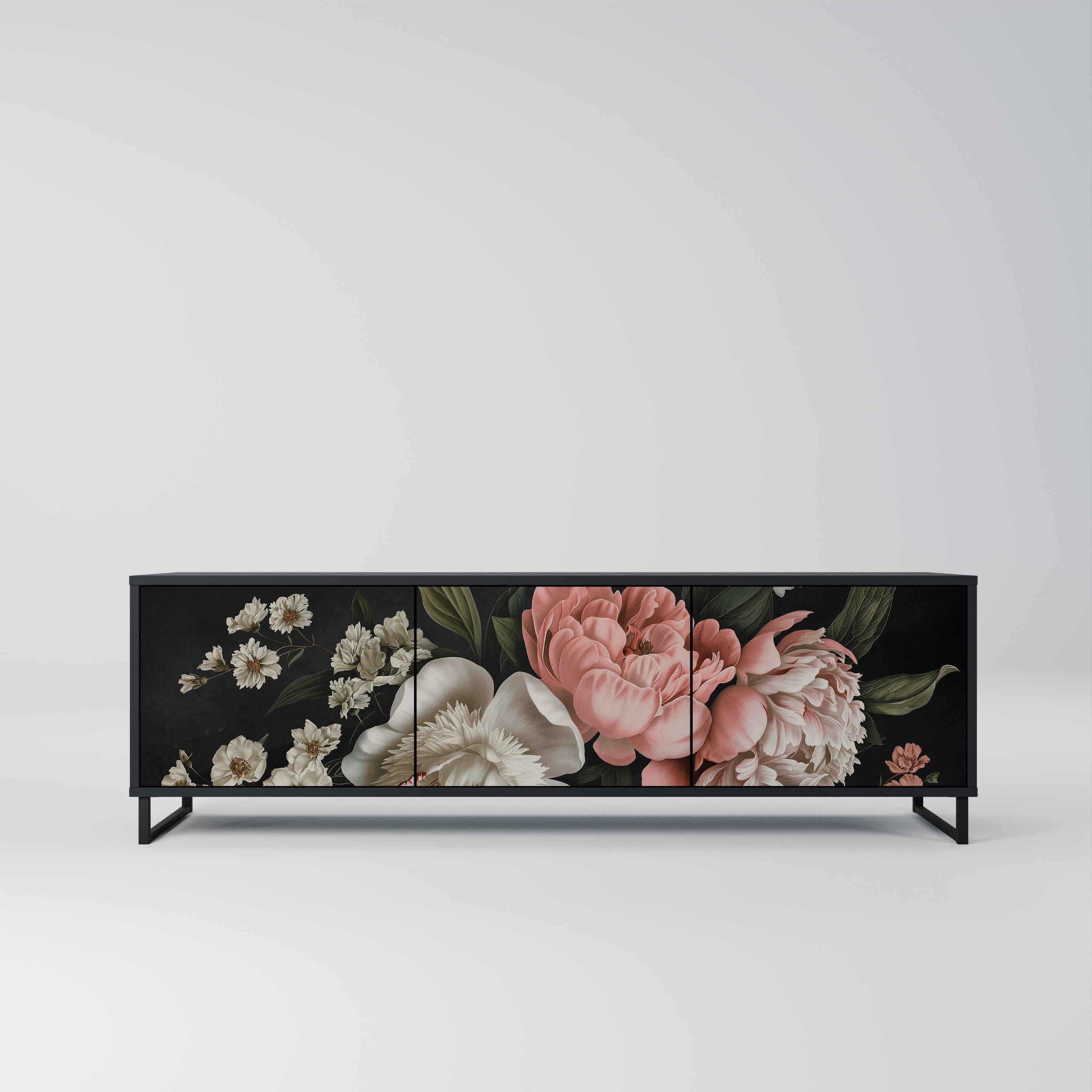 LUSH ELEGANCE 3-Door TV Stand in Black Finish