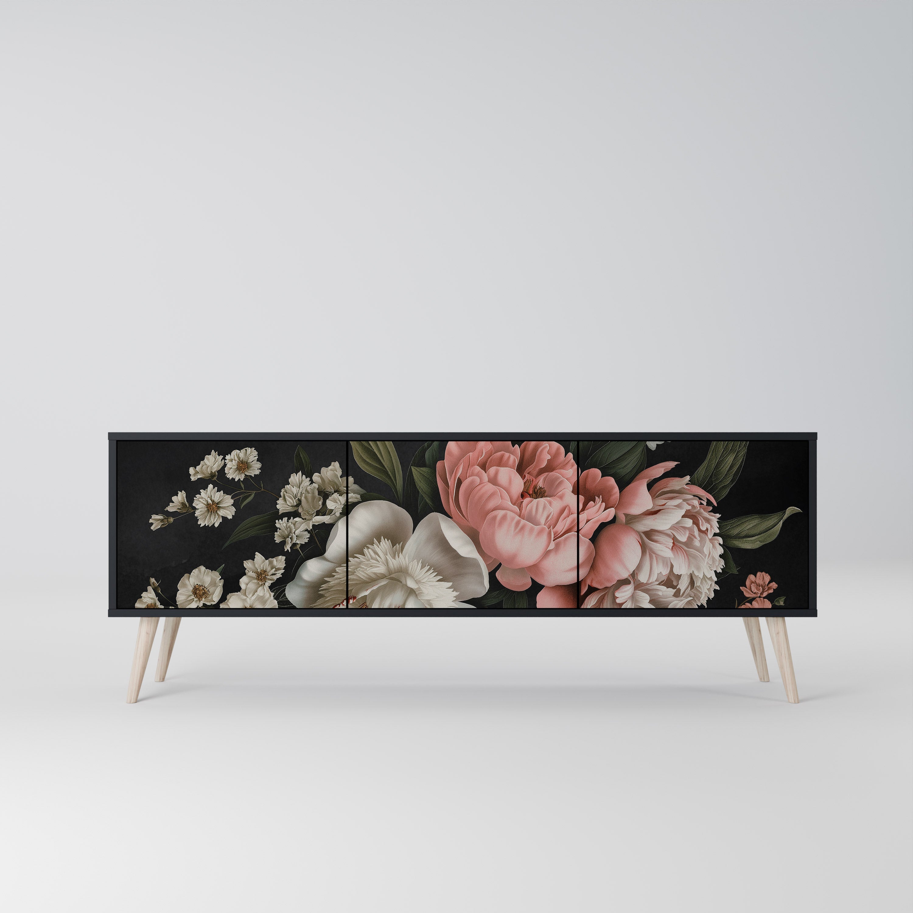 LUSH ELEGANCE 3-Door TV Stand in Black Finish