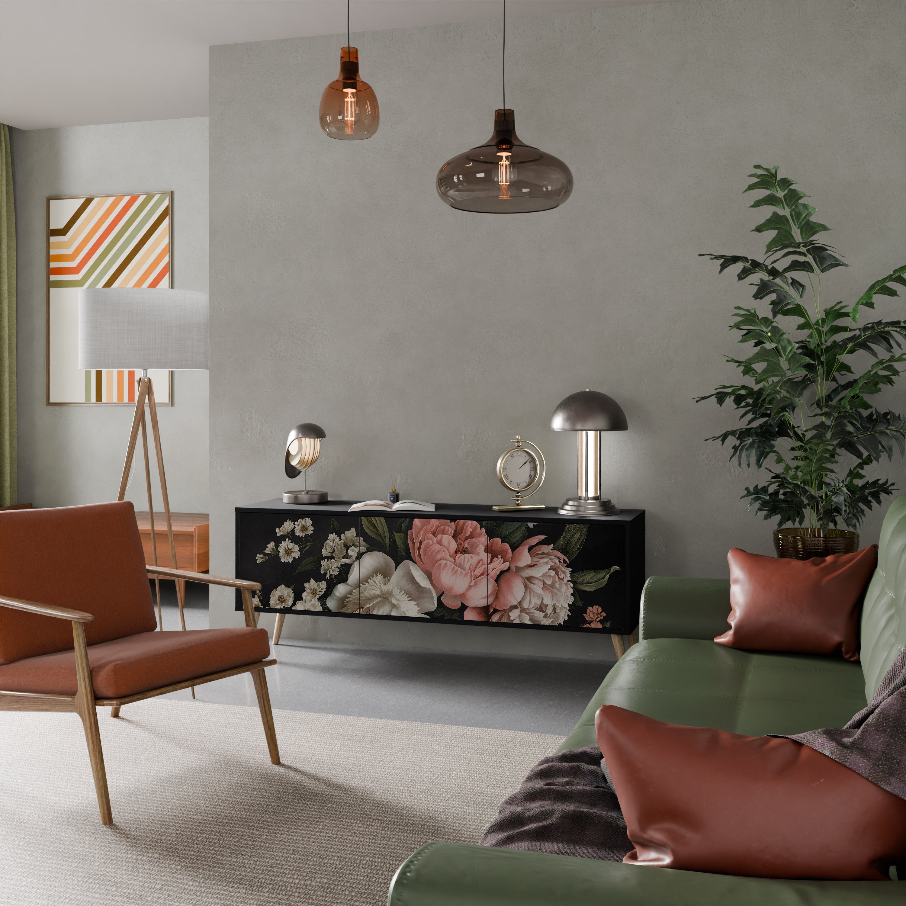 LUSH ELEGANCE 3-Door TV Stand in Black Finish