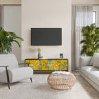 YELLOW CHINOISERIE 3-Door TV Stand in Black Finish