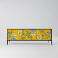 YELLOW CHINOISERIE 3-Door TV Stand in Black Finish