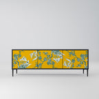 YELLOW CHINOISERIE 3-Door TV Stand in Black Finish