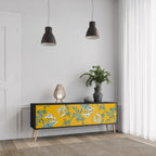 YELLOW CHINOISERIE 3-Door TV Stand in Black Finish