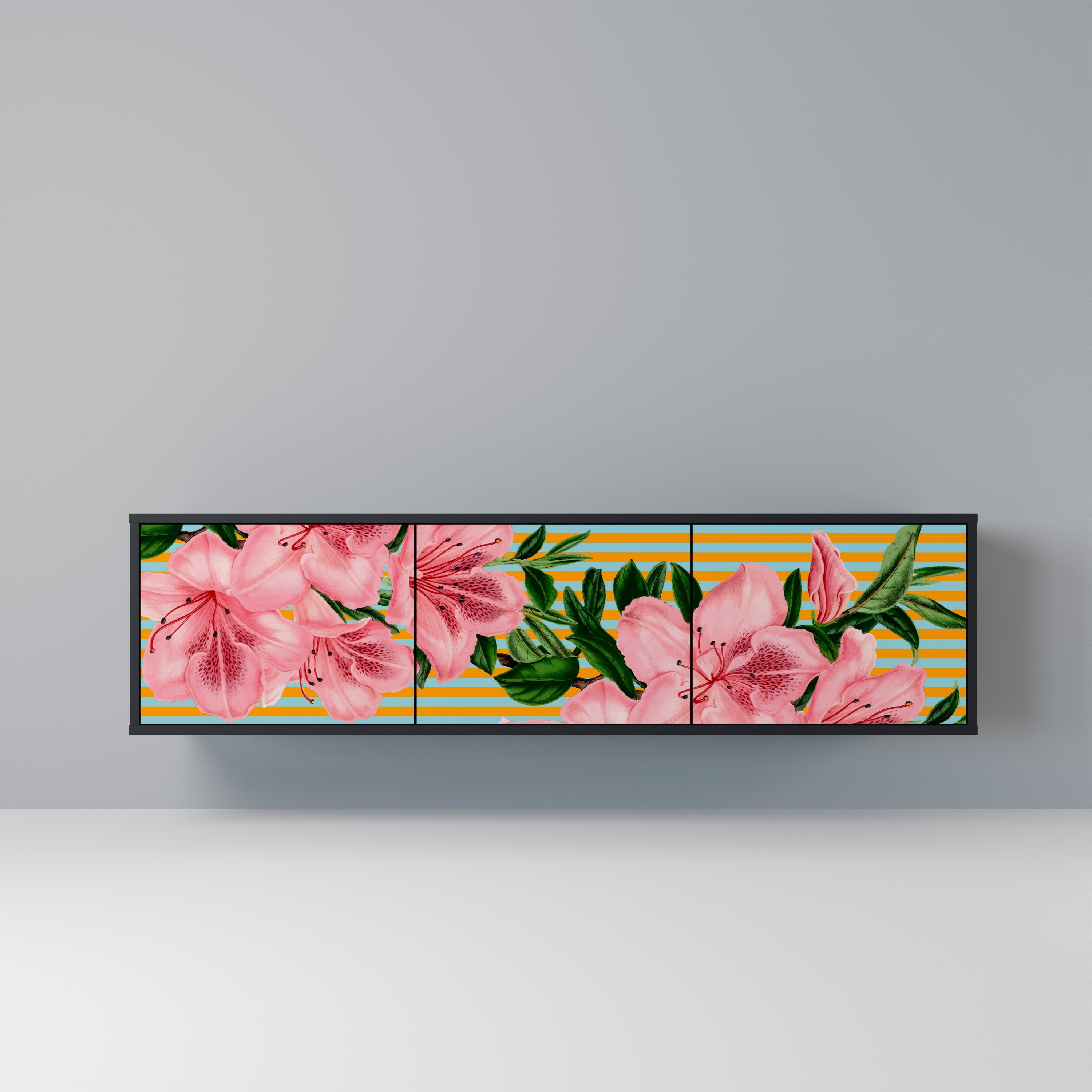 FRAGILE BEAUTY 3-Door TV Stand in Black Finish