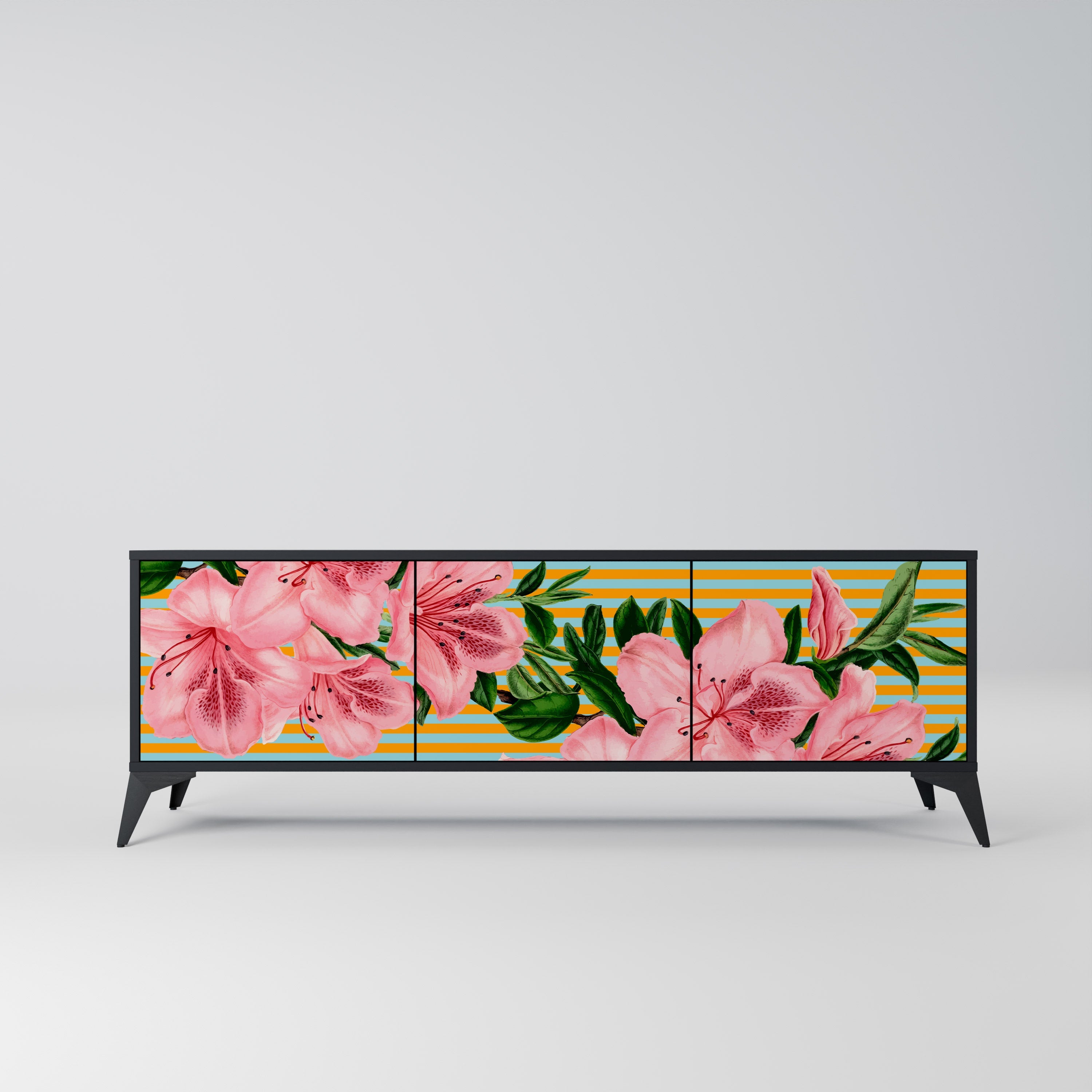 FRAGILE BEAUTY 3-Door TV Stand in Black Finish