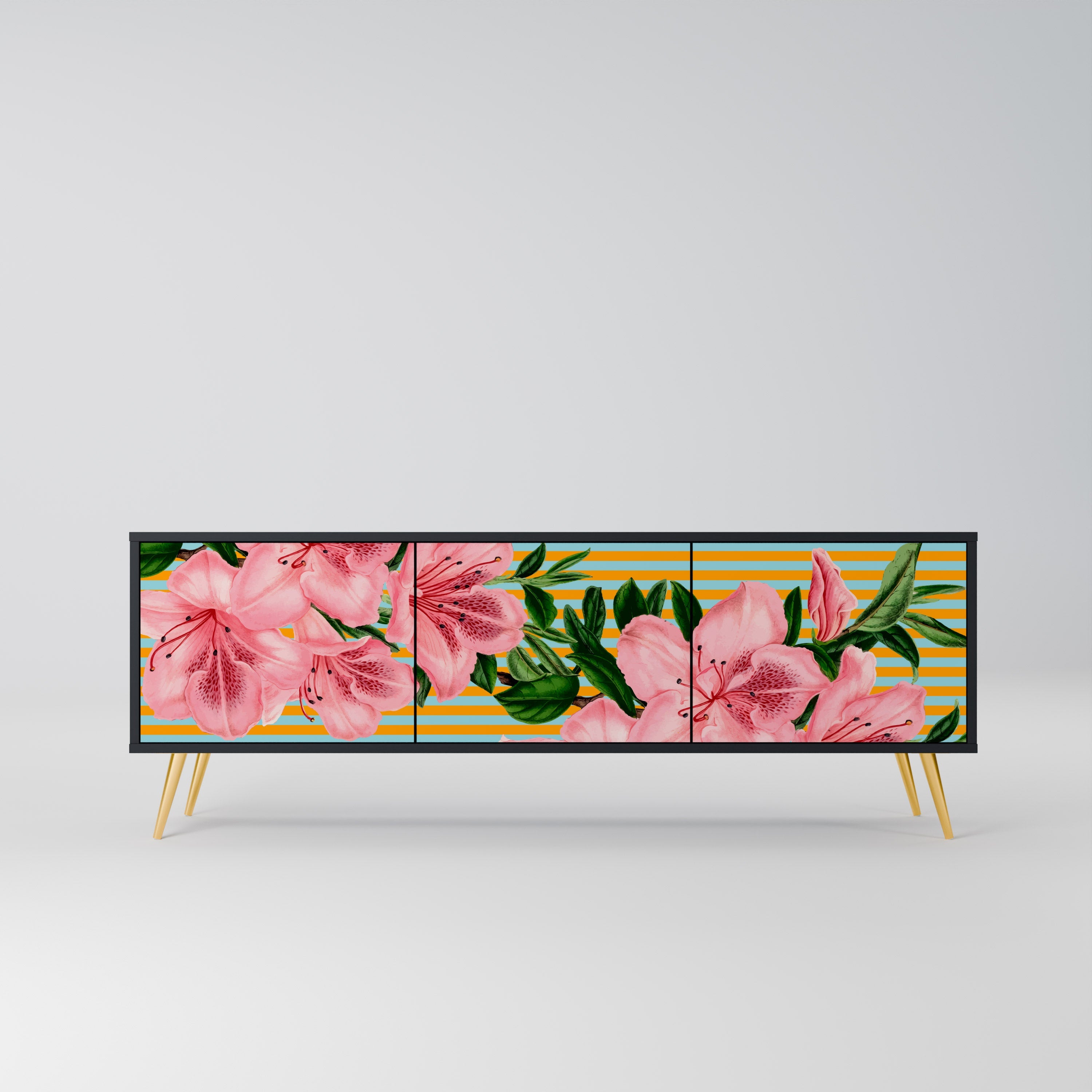 FRAGILE BEAUTY 3-Door TV Stand in Black Finish