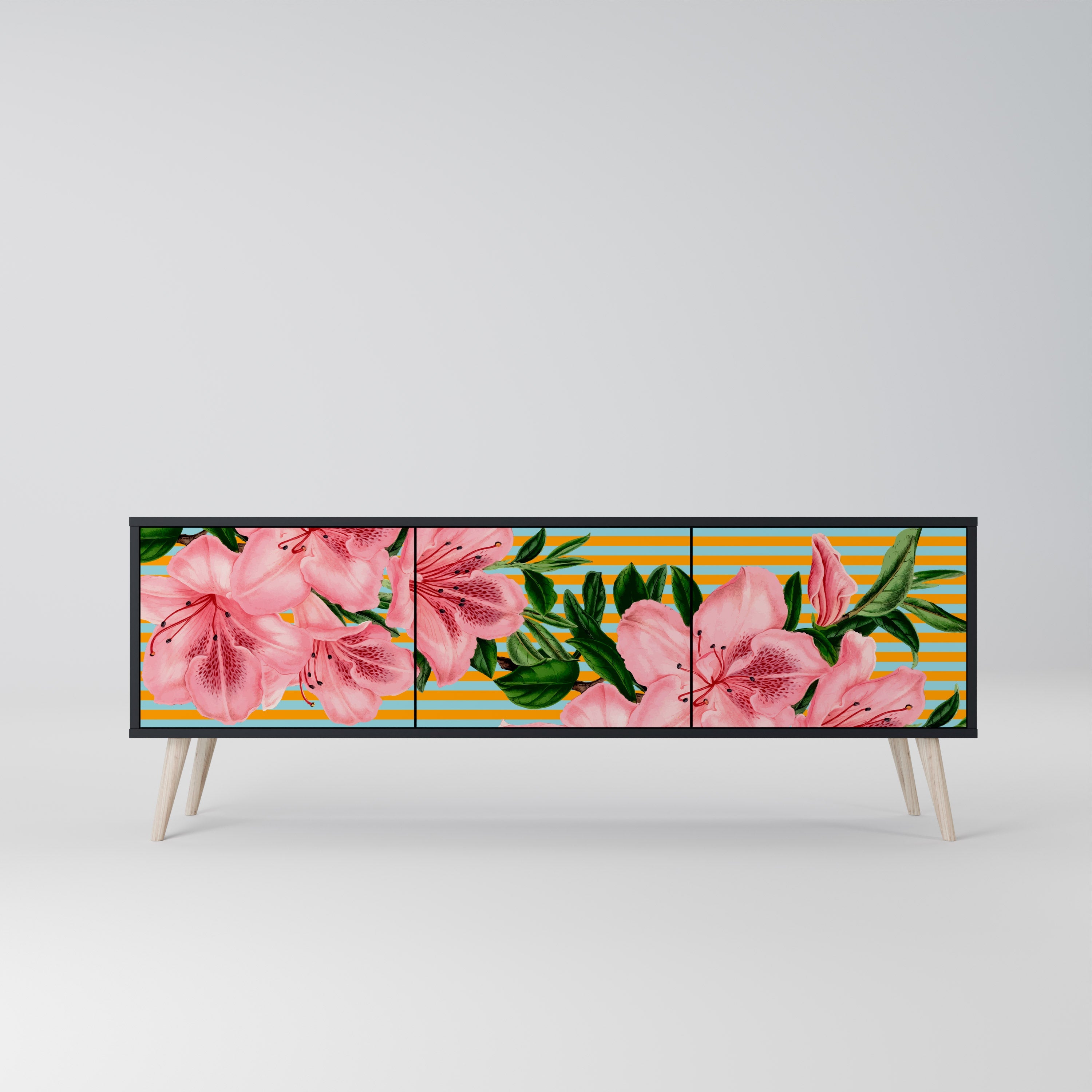 FRAGILE BEAUTY 3-Door TV Stand in Black Finish