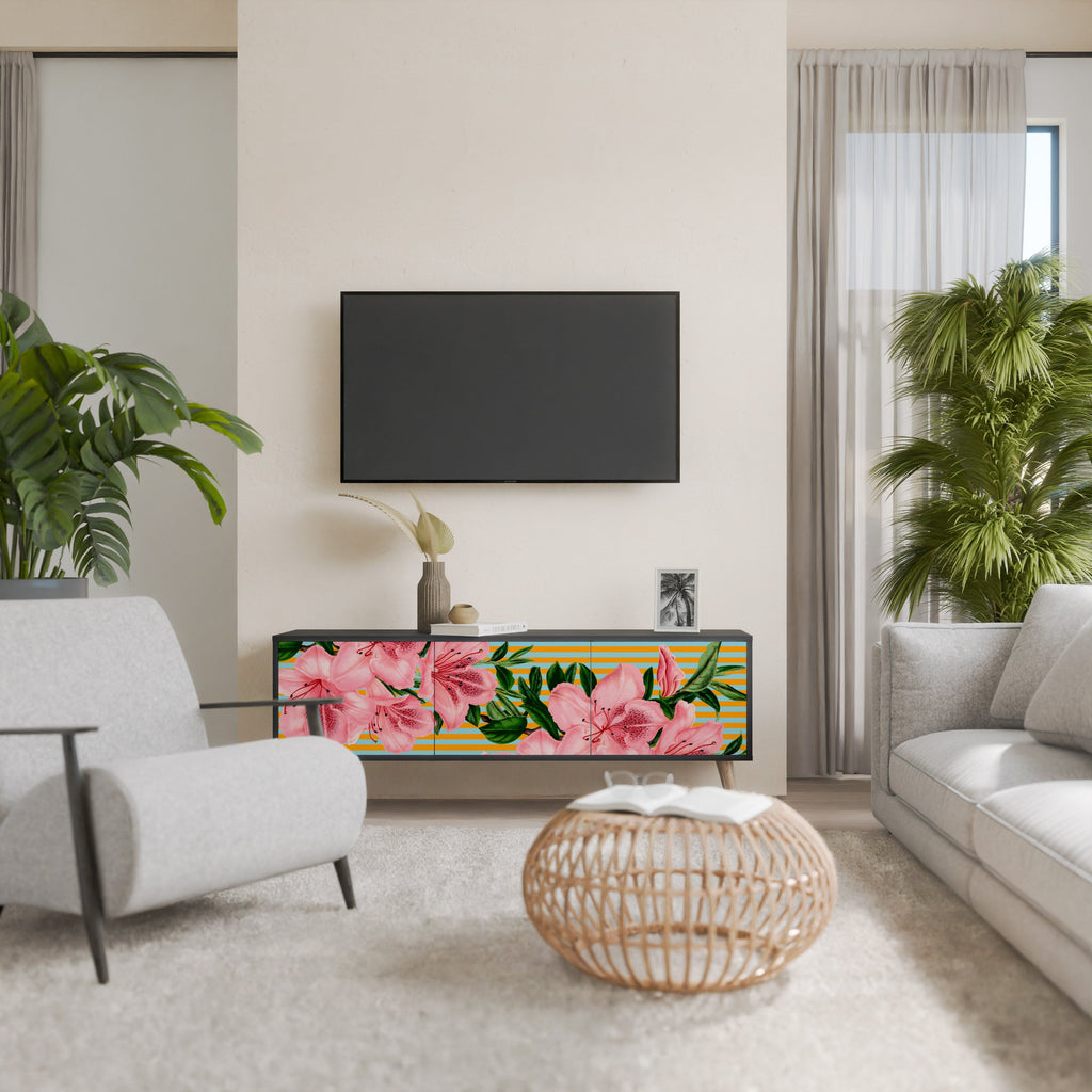 FRAGILE BEAUTY 3-Door TV Stand in Black Finish