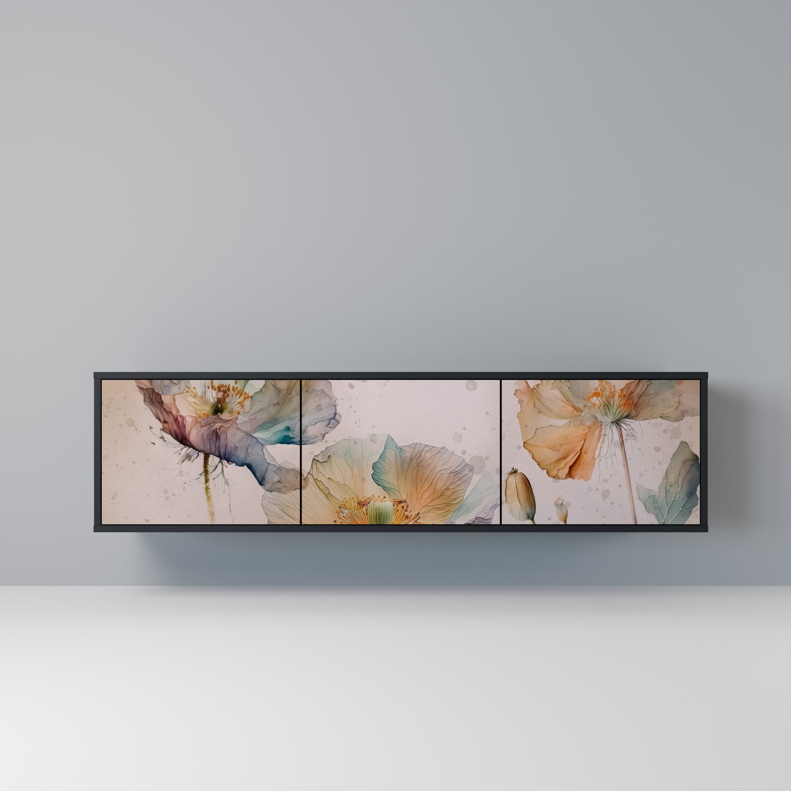 SOFTEN POPPY 3-Door TV Stand in Black Finish