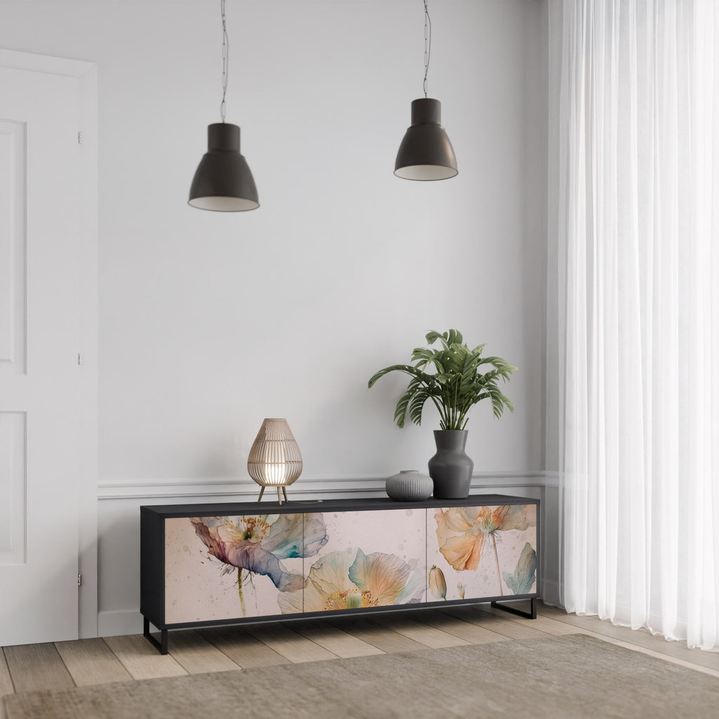 SOFTEN POPPY 3-Door TV Stand in Black Finish