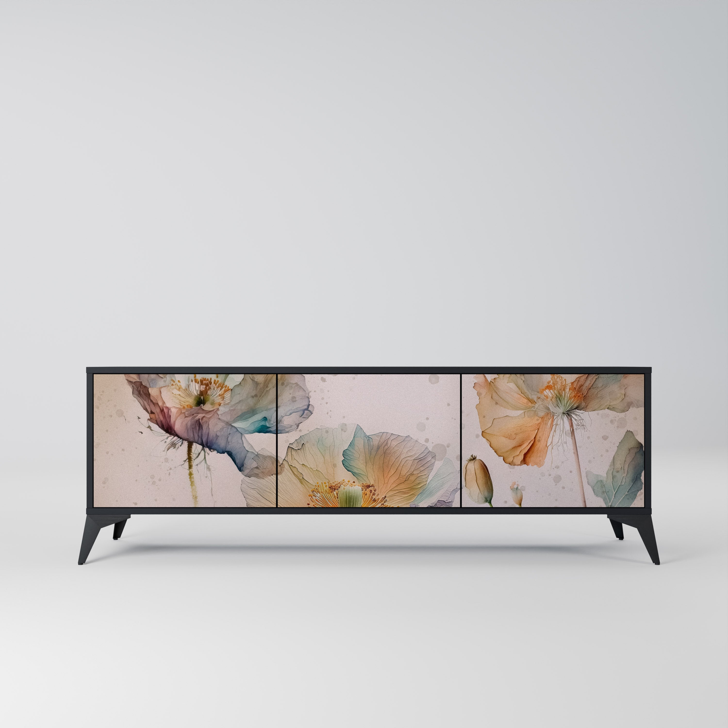 SOFTEN POPPY 3-Door TV Stand in Black Finish