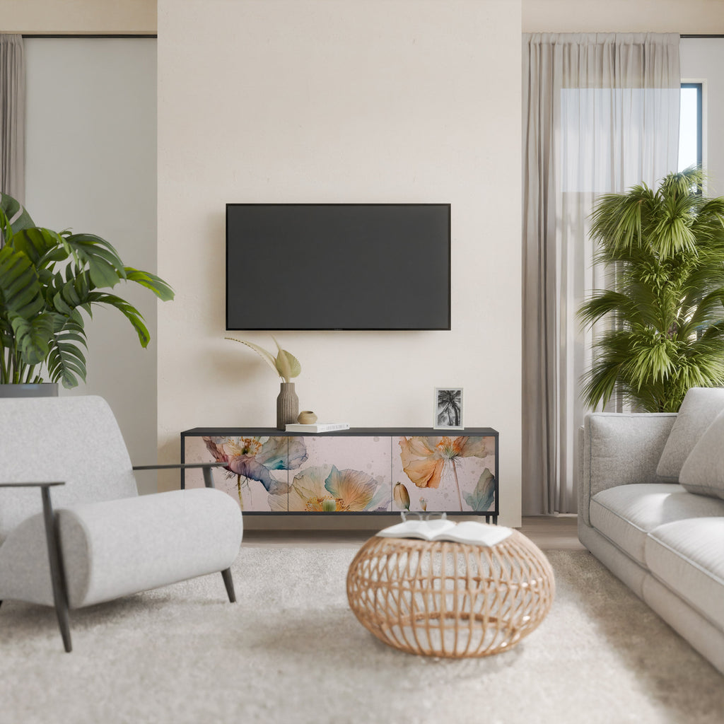 SOFTEN POPPY 3-Door TV Stand in Black Finish