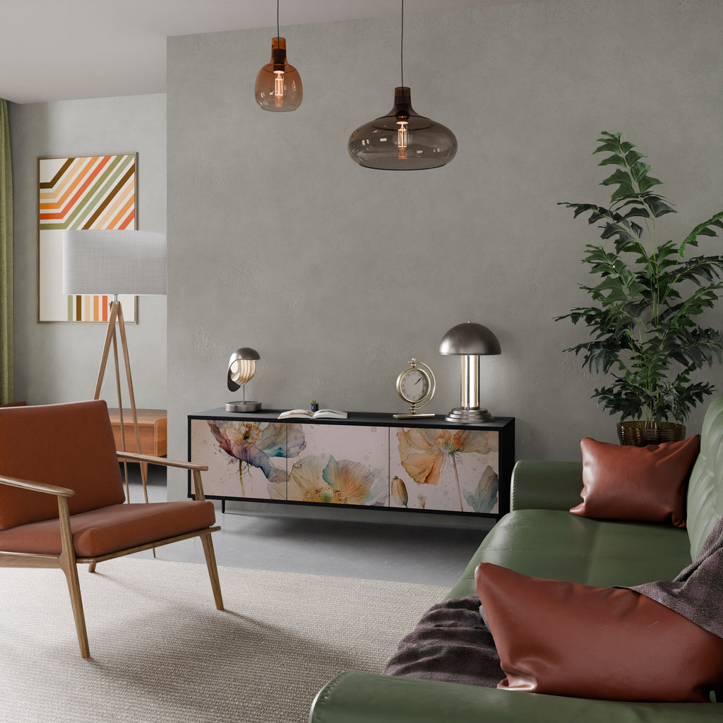 SOFTEN POPPY 3-Door TV Stand in Black Finish