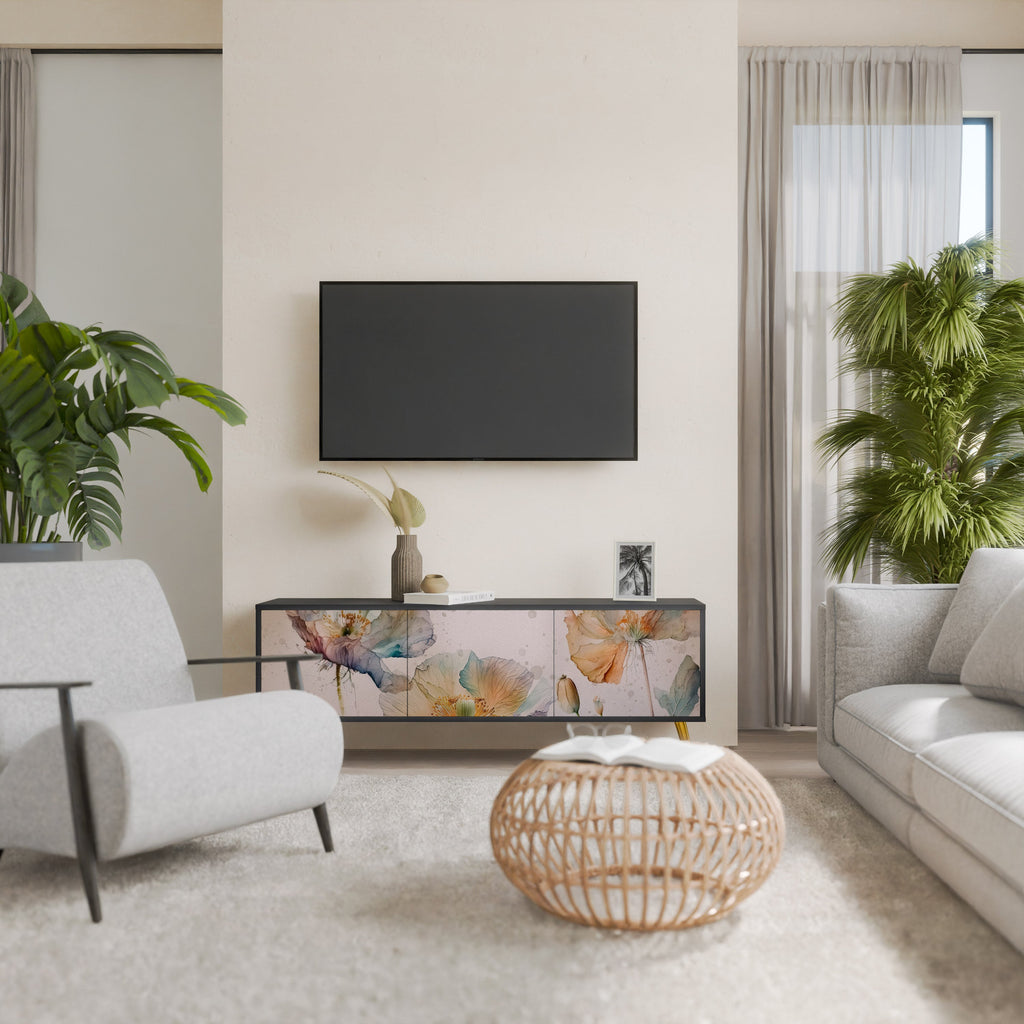 SOFTEN POPPY 3-Door TV Stand in Black Finish