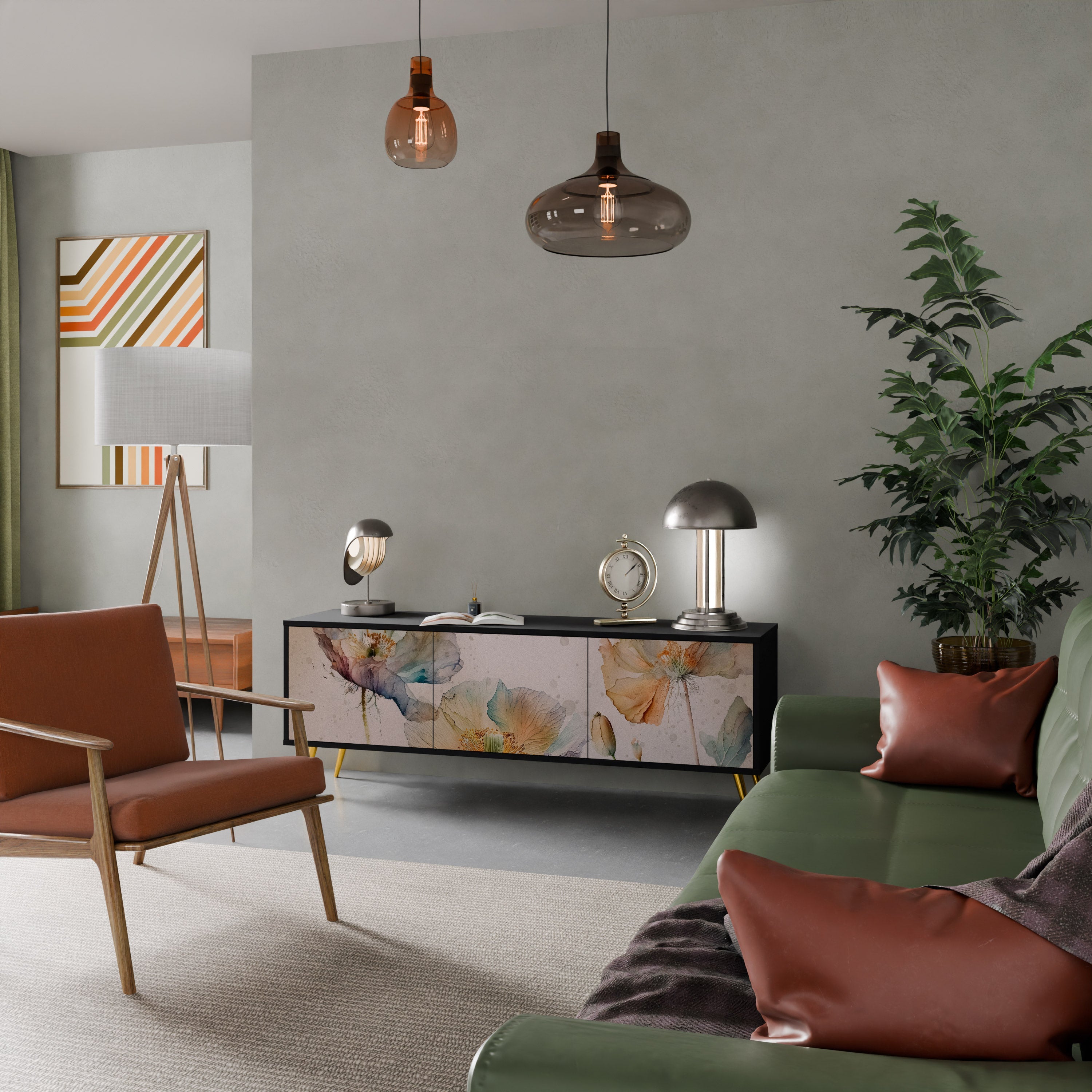 SOFTEN POPPY 3-Door TV Stand in Black Finish