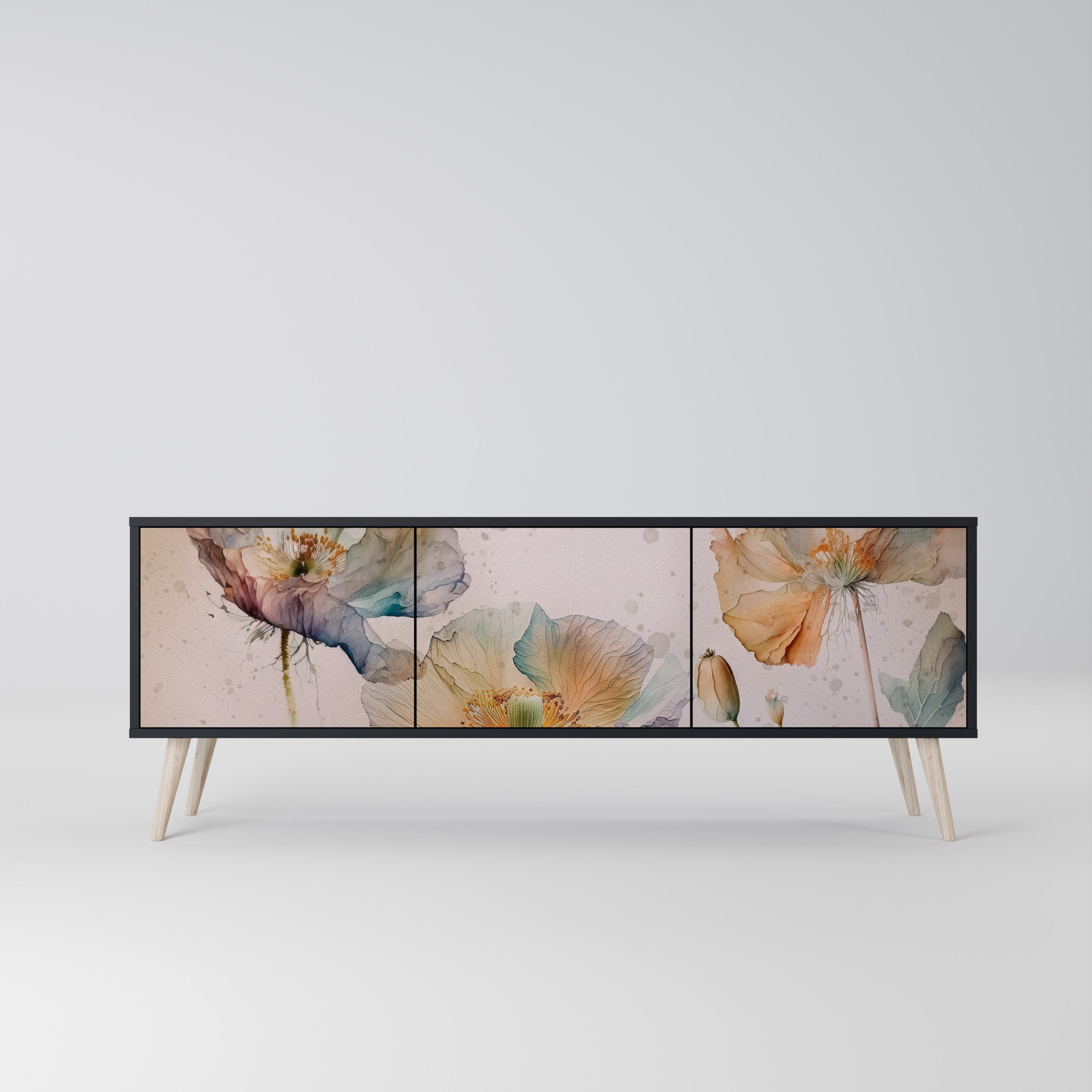 SOFTEN POPPY 3-Door TV Stand in Black Finish