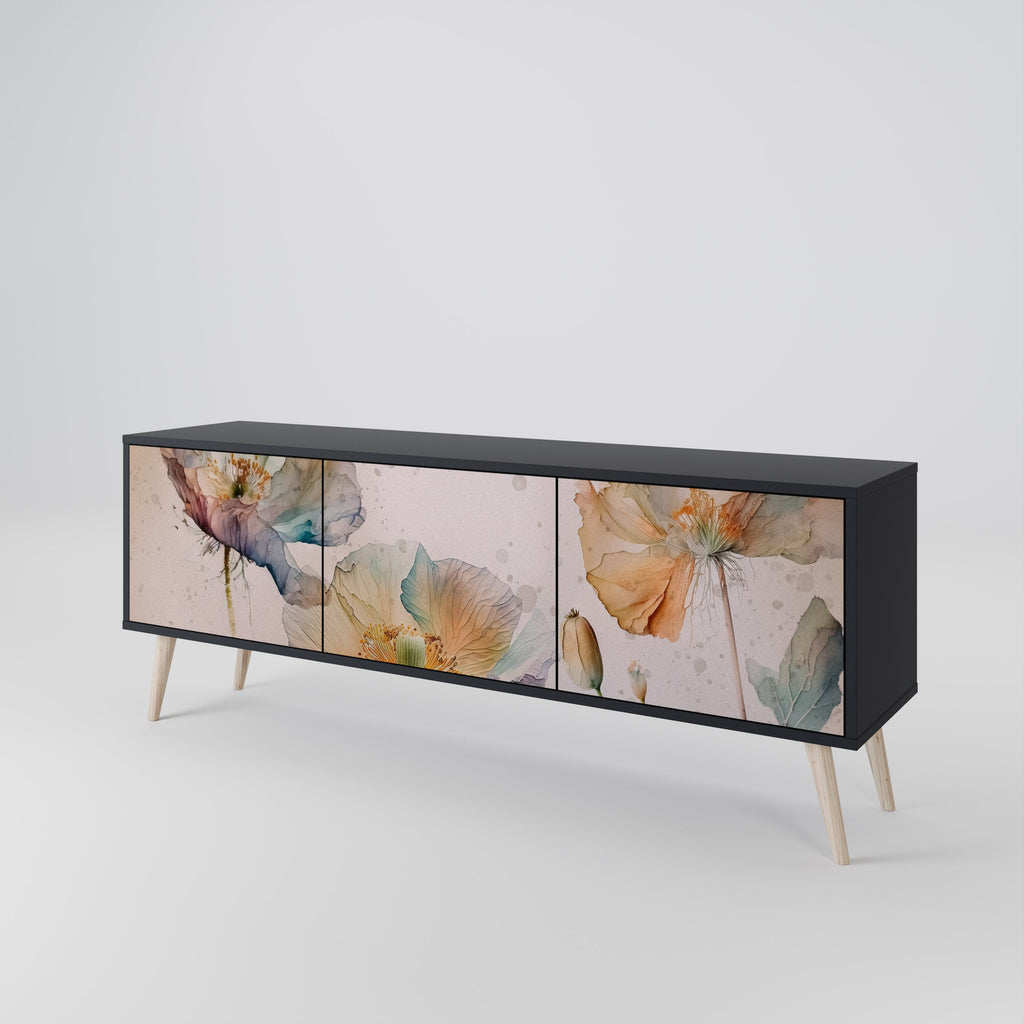 SOFTEN POPPY 3-Door TV Stand in Black Finish