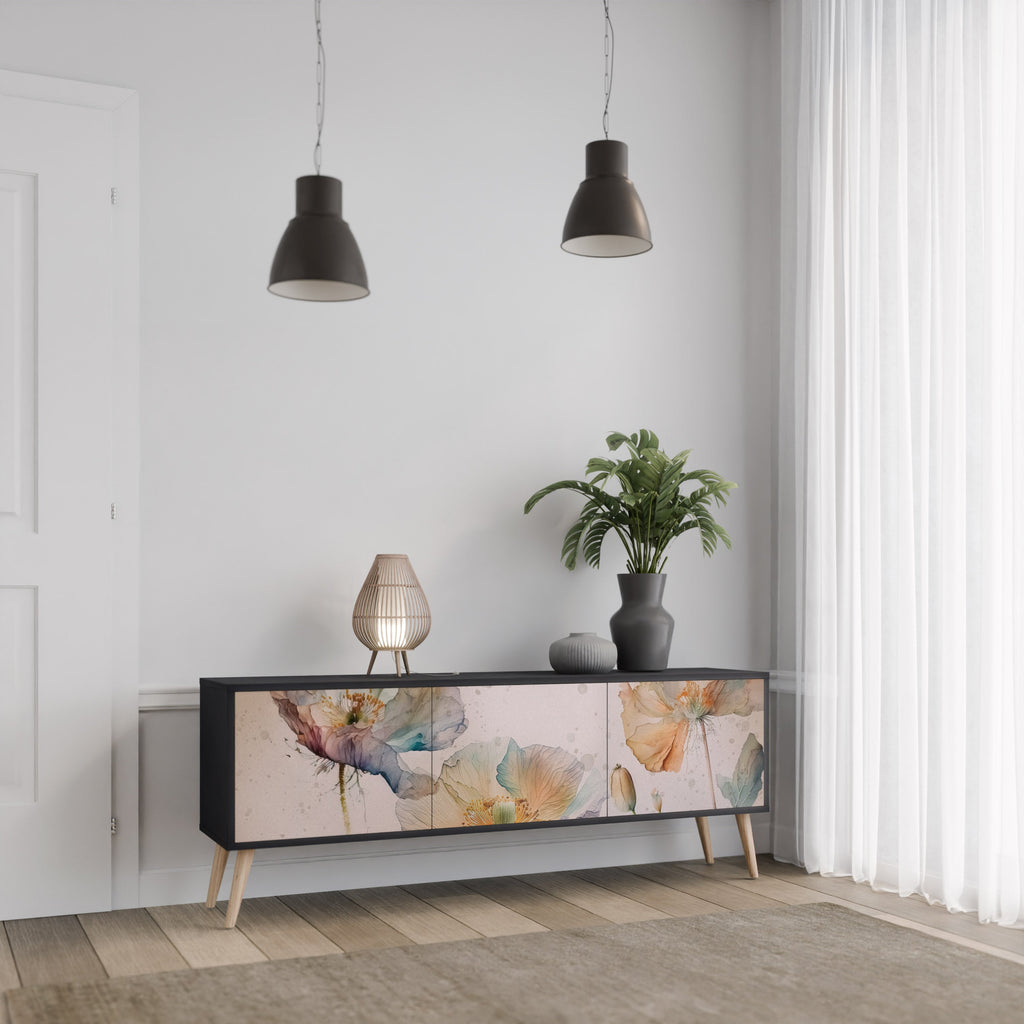 SOFTEN POPPY 3-Door TV Stand in Black Finish