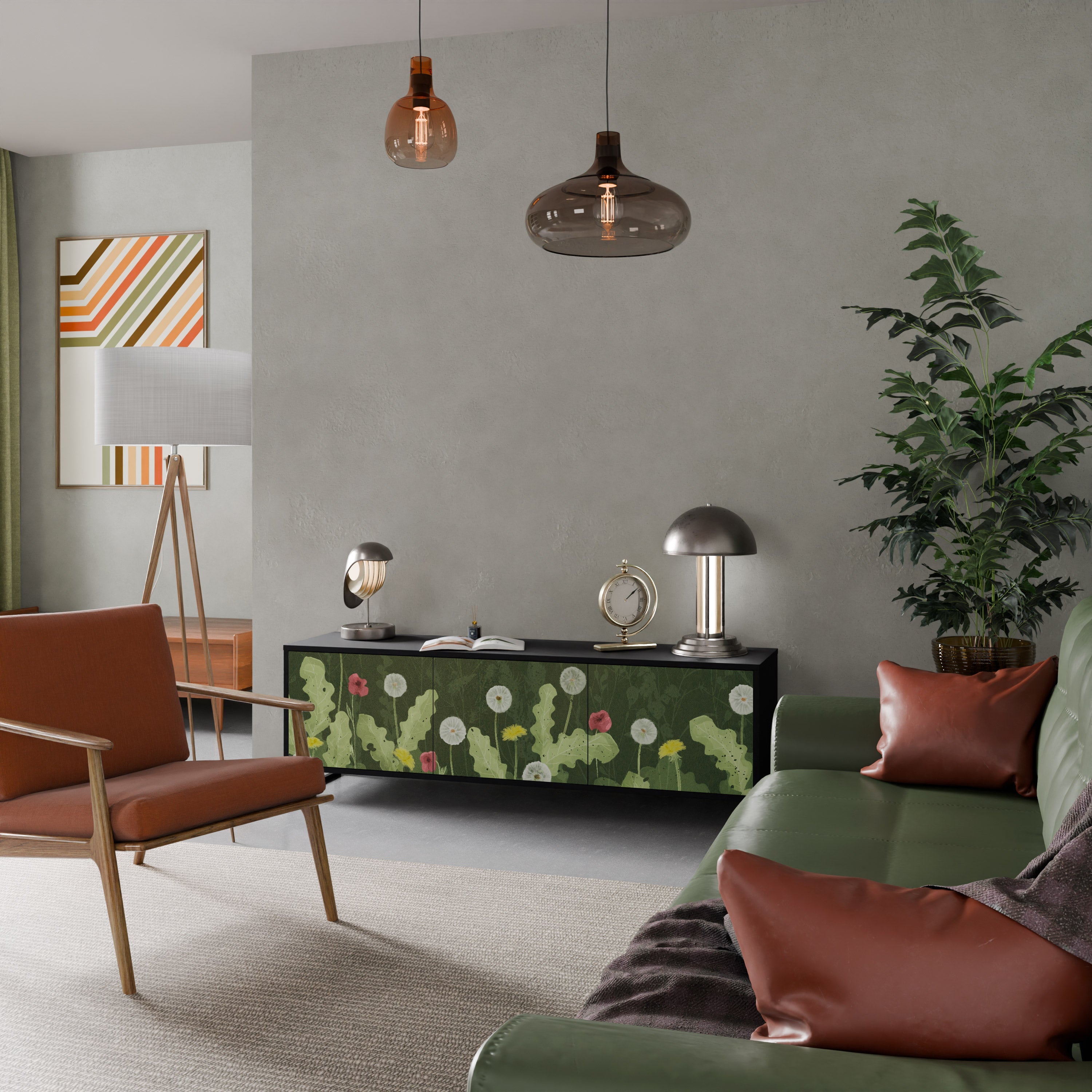 DANDELION AMUSE 3-Door TV Stand in Black Finish