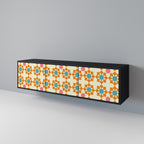 FLORAL DECOR 3-Door TV Stand in Black Finish