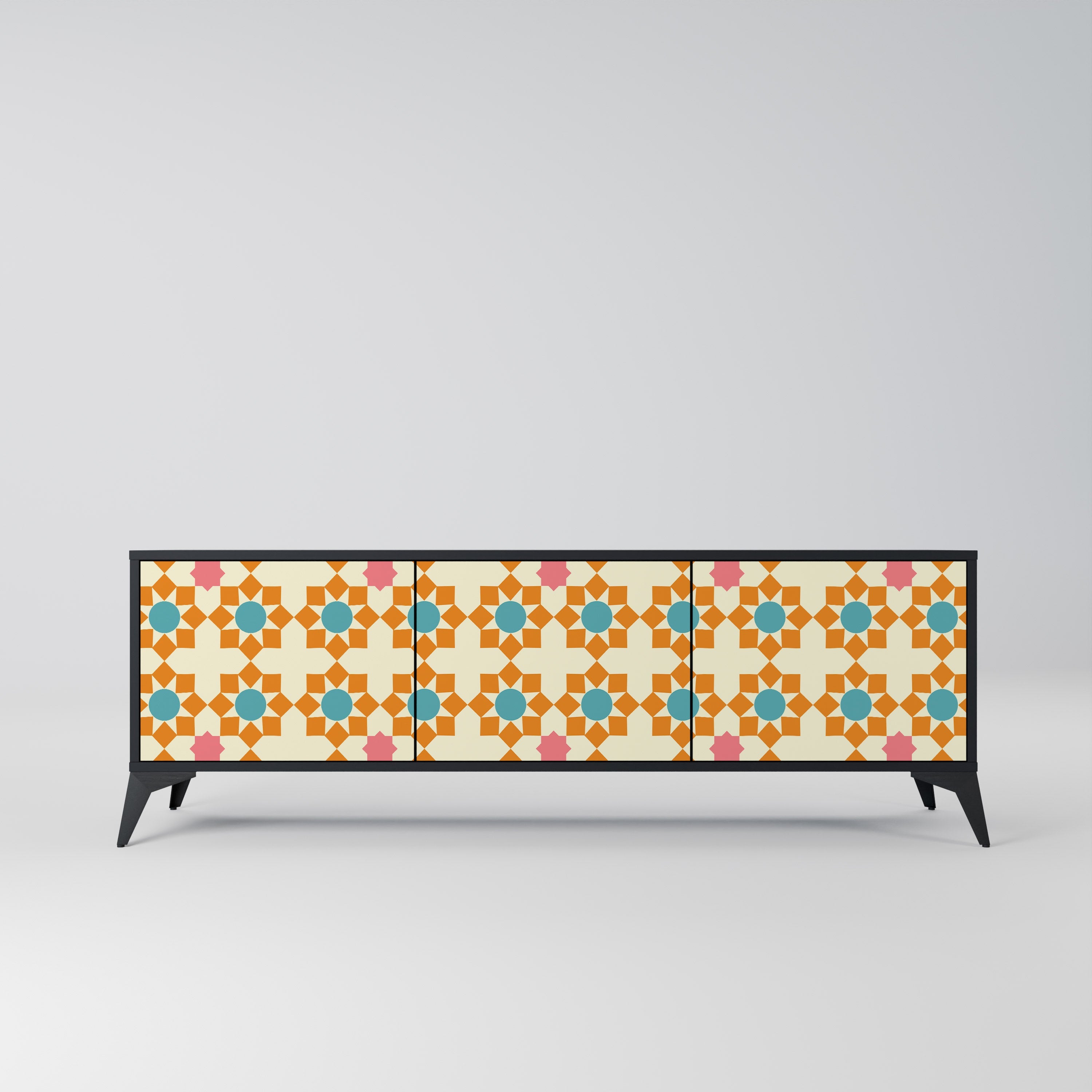 FLORAL DECOR 3-Door TV Stand in Black Finish