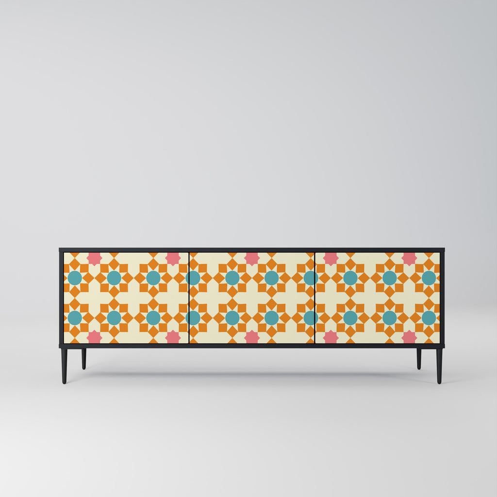 FLORAL DECOR 3-Door TV Stand in Black Finish