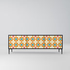 FLORAL DECOR 3-Door TV Stand in Black Finish