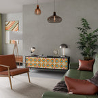 FLORAL DECOR 3-Door TV Stand in Black Finish