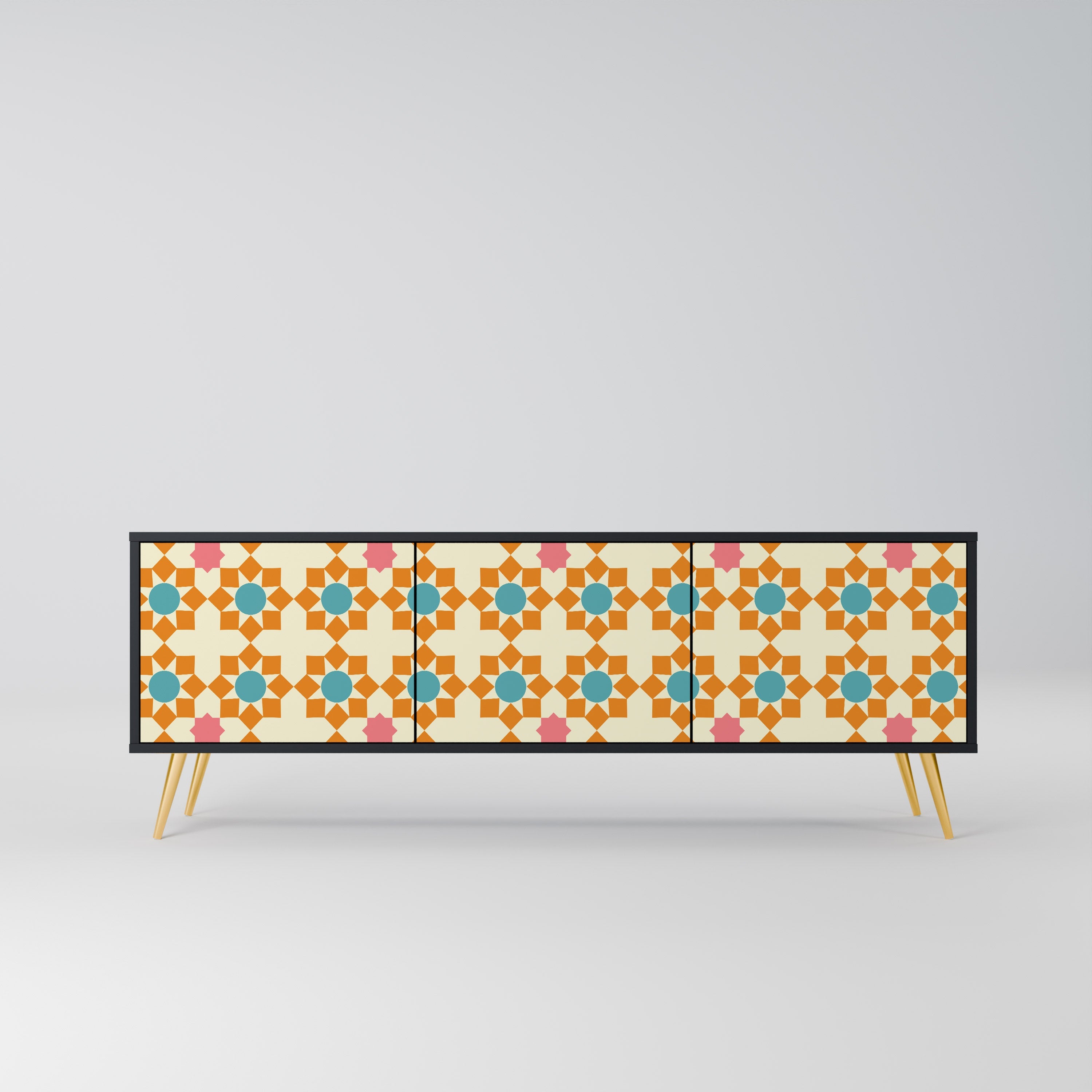 FLORAL DECOR 3-Door TV Stand in Black Finish