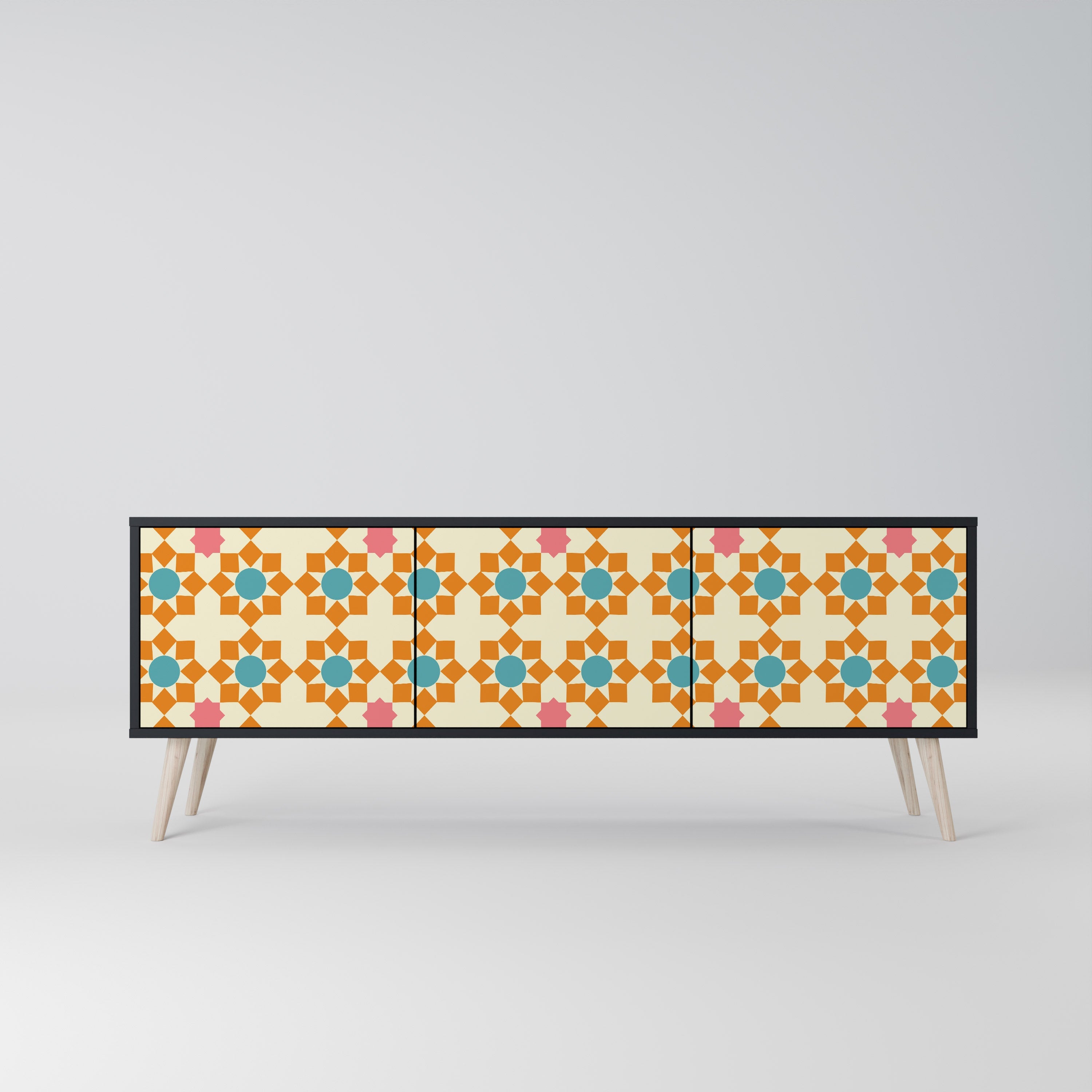 FLORAL DECOR 3-Door TV Stand in Black Finish