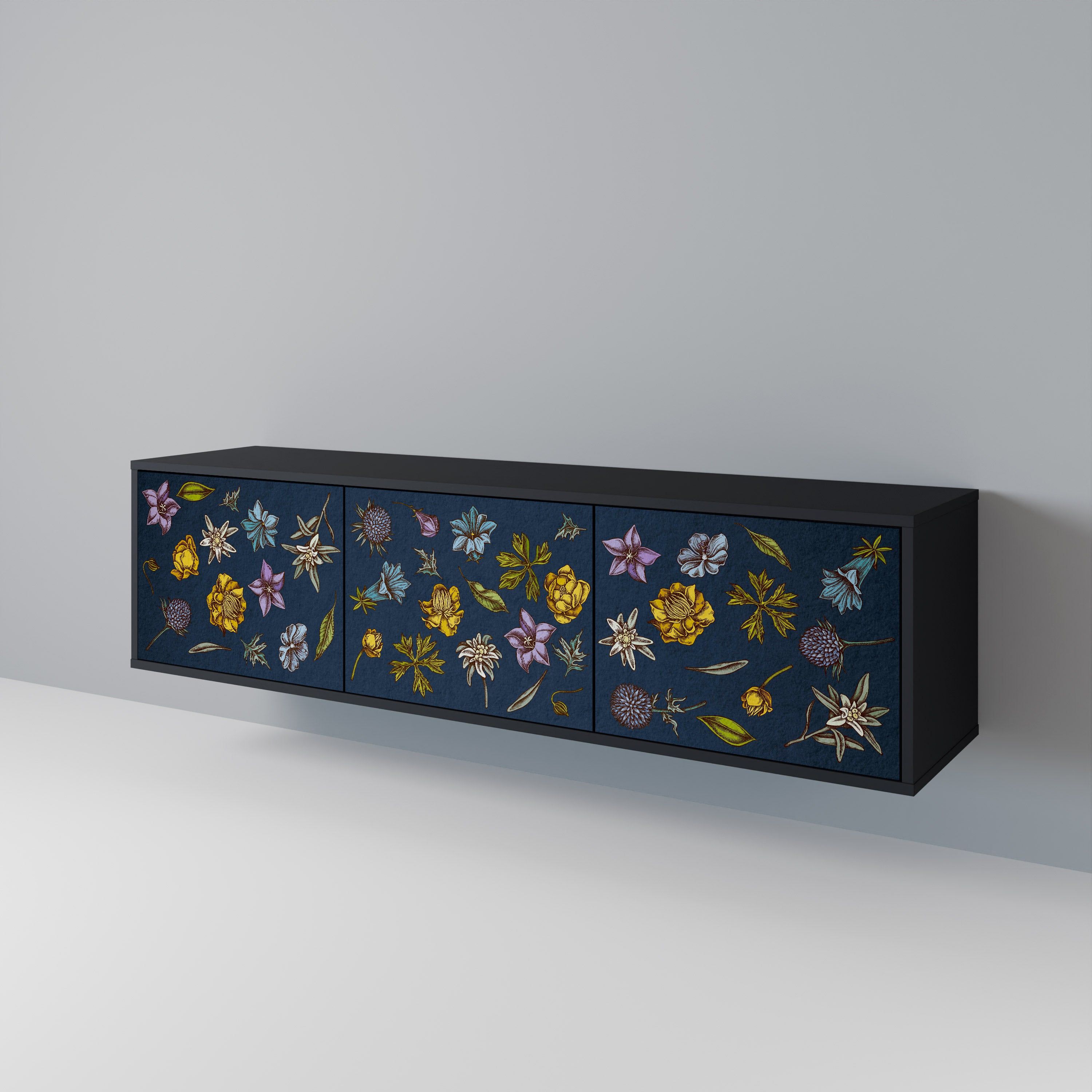 FLOWERS ON NAVY BLUE Móvel de TV de 3 Portas