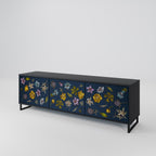 FLOWERS ON NAVY BLUE Móvel de TV com 3 Portas em Acabamento Preto