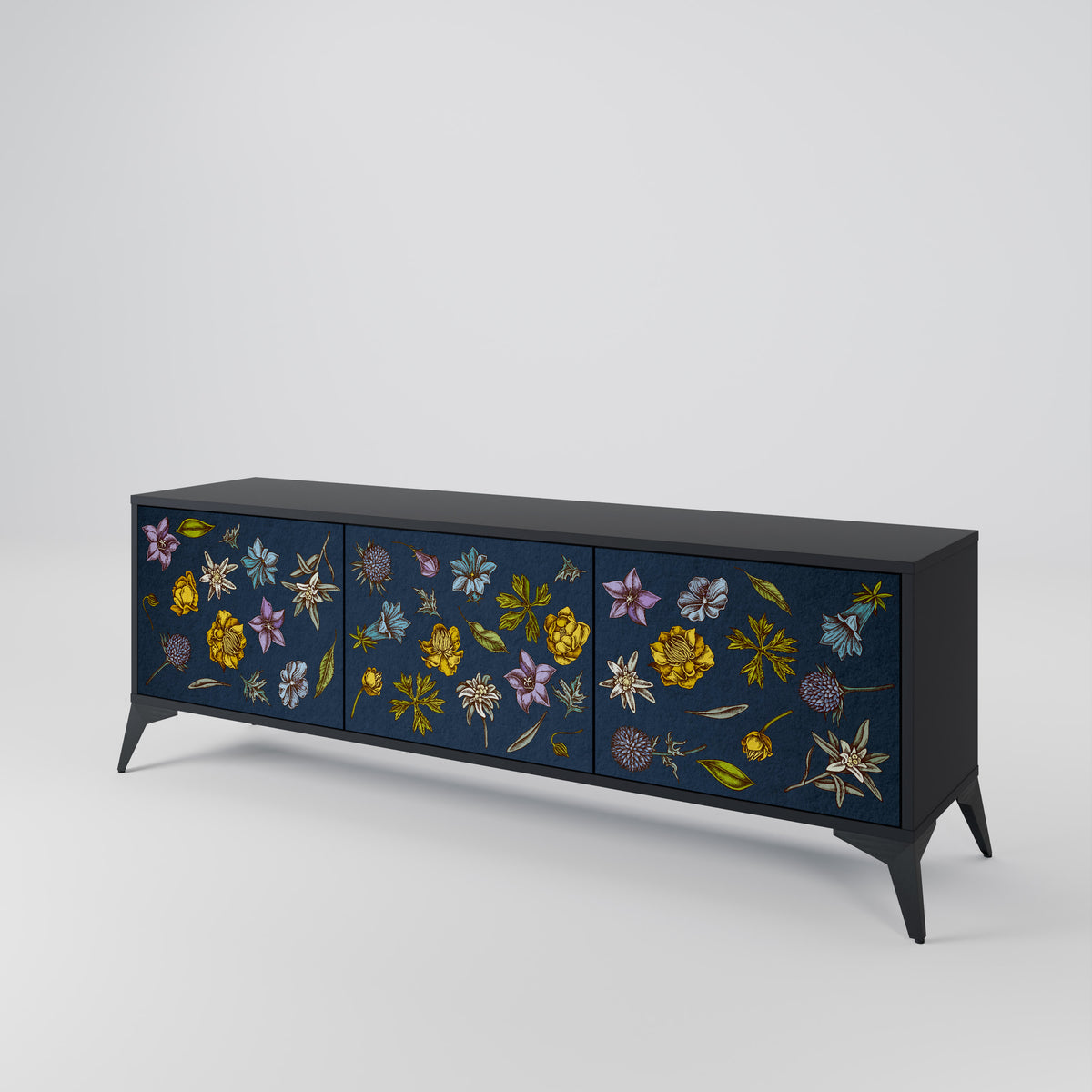 FLOWERS ON NAVY BLUE Móvel de TV de 3 Portas