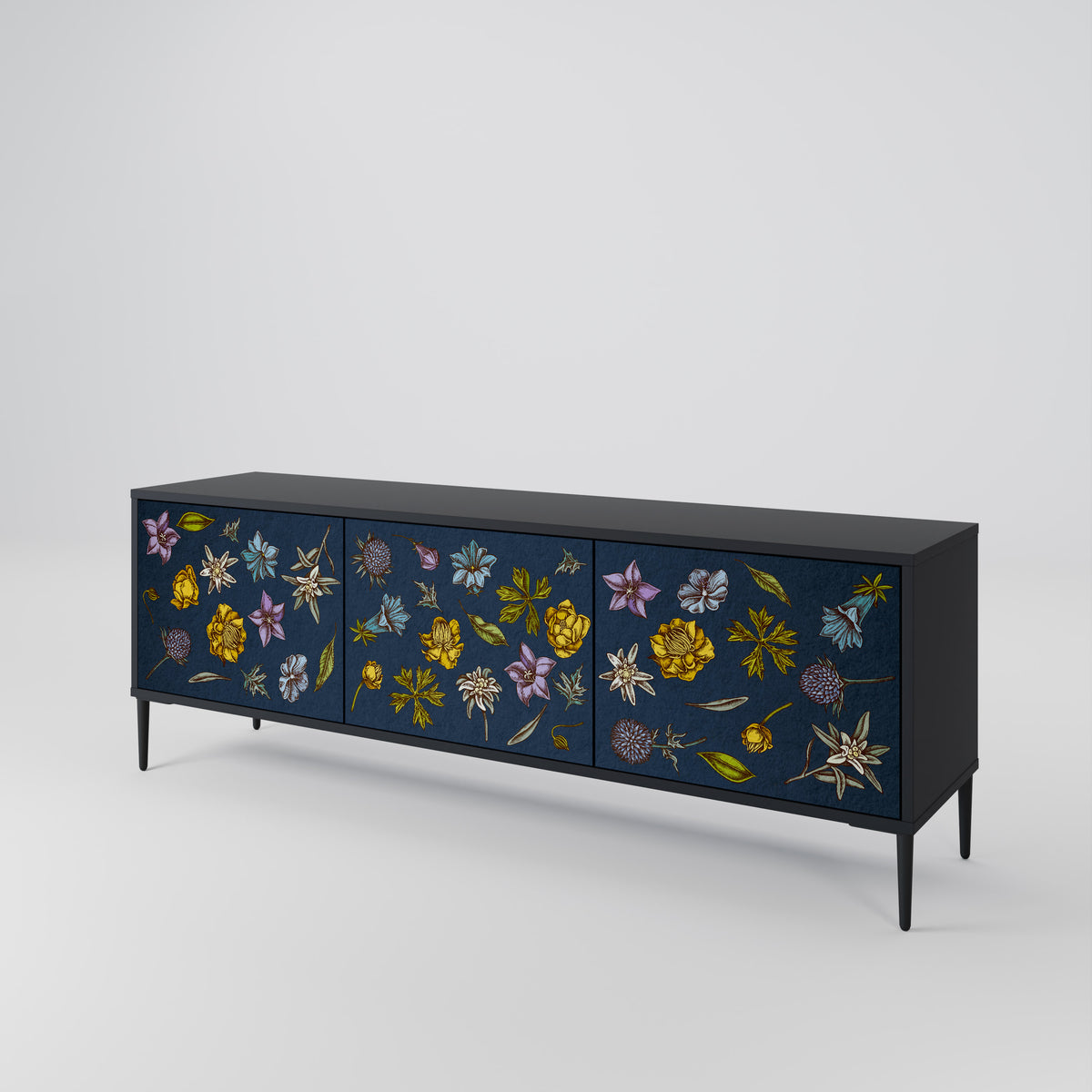 FLOWERS ON NAVY BLUE Móvel de TV de 3 Portas