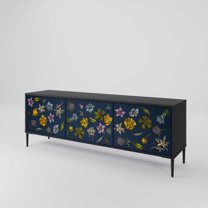 FLOWERS ON NAVY BLUE Móvel de TV de 3 Portas