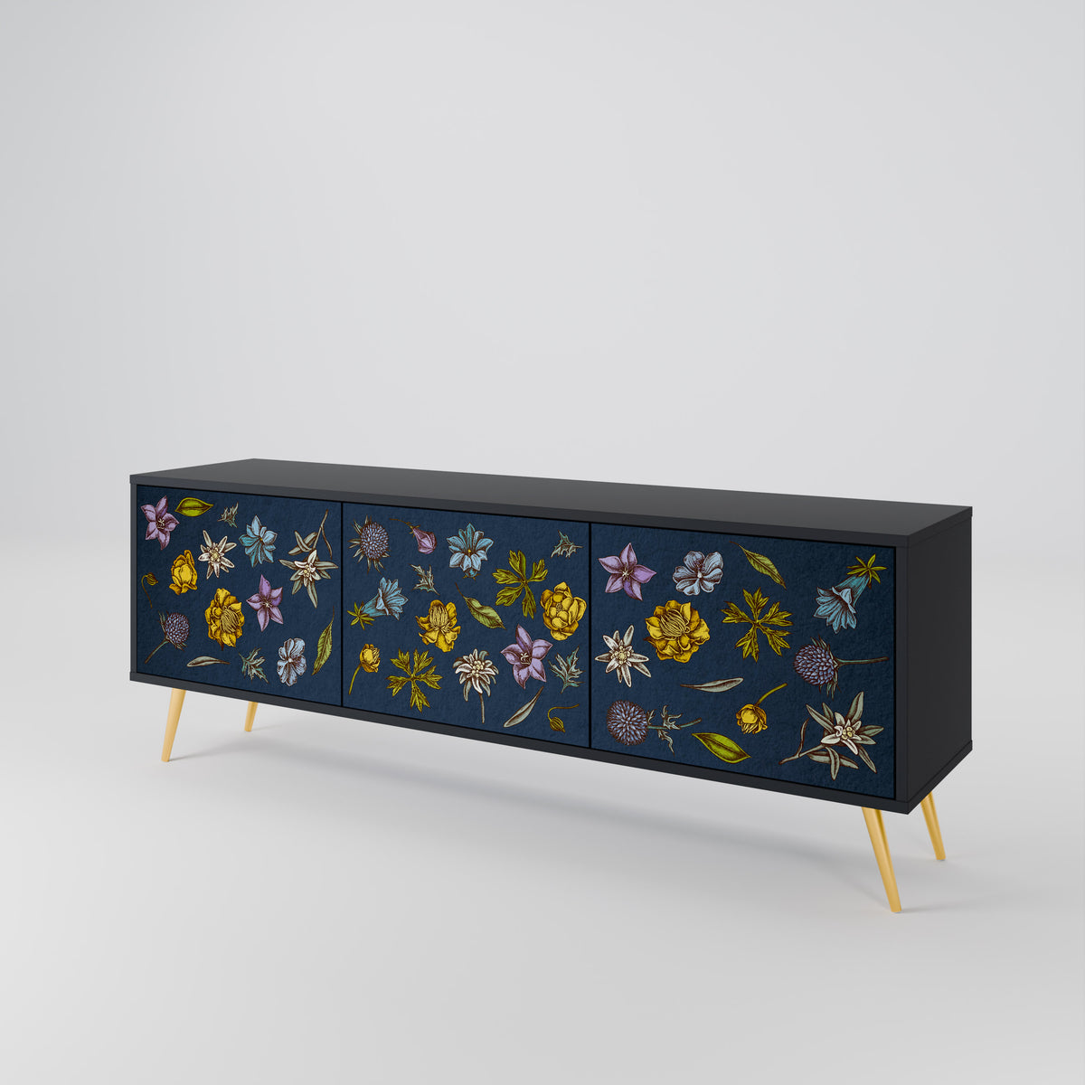FLOWERS ON NAVY BLUE Móvel de TV de 3 Portas