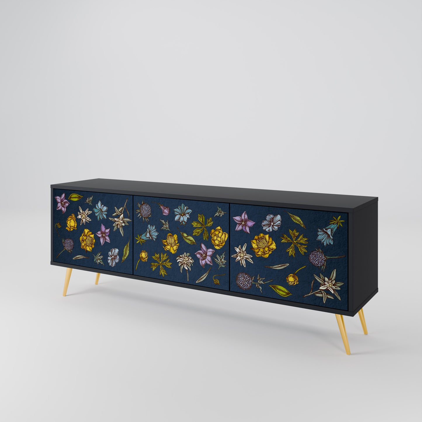 FLOWERS ON NAVY BLUE Móvel de TV de 3 Portas