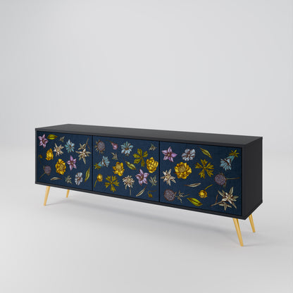 FLOWERS ON NAVY BLUE Móvel de TV de 3 Portas