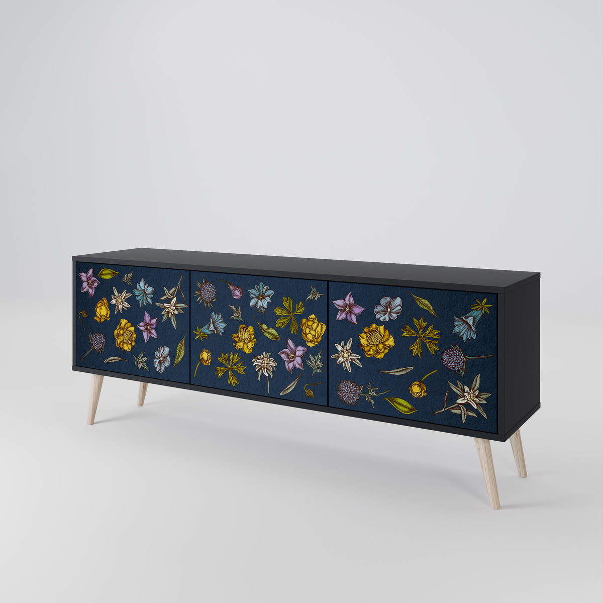 FLOWERS ON NAVY BLUE Móvel de TV de 3 Portas